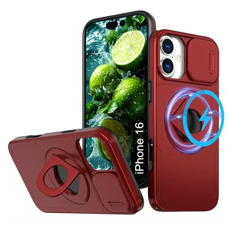 LuxuryKase Mag-Safe Shockproof Rugged Back Case with Finger Ring Kickstand & Sliding Camera Cover | Military Drop Protection | Wireless Charging Support For iPhone Series - Image 111