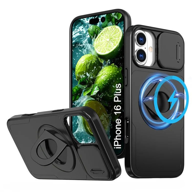 LuxuryKase Mag-Safe Shockproof Rugged Back Case with Finger Ring Kickstand & Sliding Camera Cover | Military Drop Protection | Wireless Charging Support For iPhone Series - Image 112