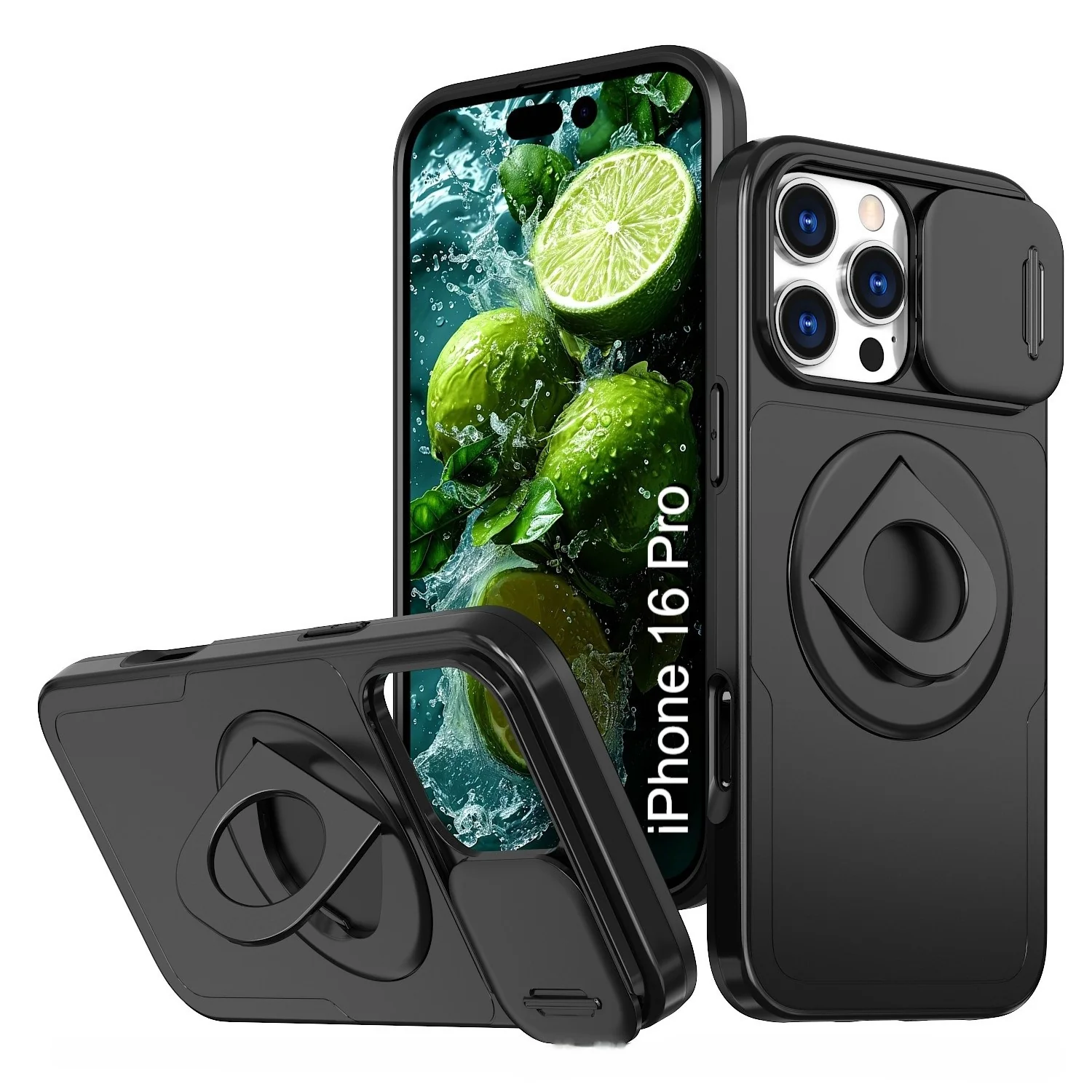 LuxuryKase Mag-Safe Shockproof Rugged Back Case with Finger Ring Kickstand & Sliding Camera Cover | Military Drop Protection | Wireless Charging Support For iPhone Series - Image 119