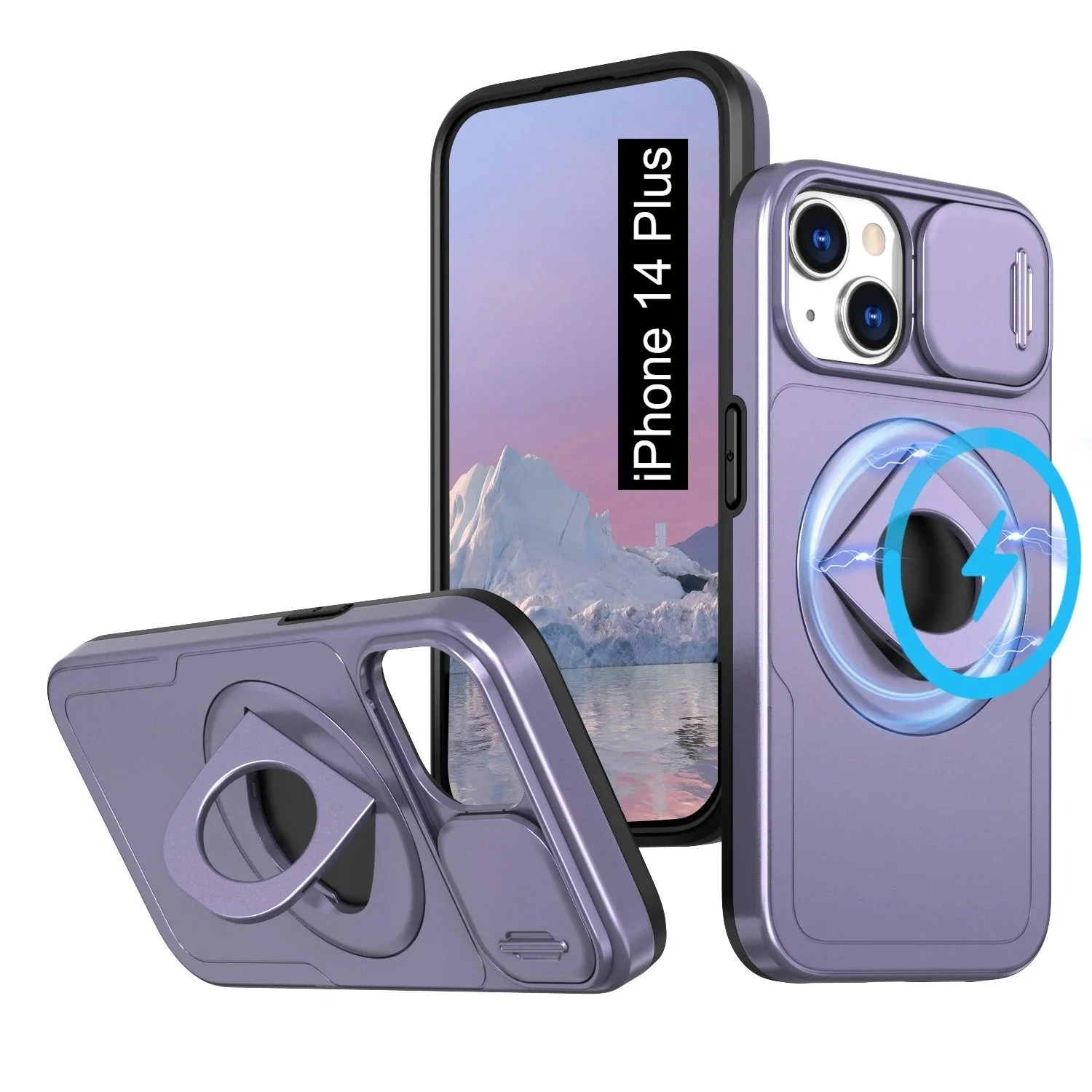 LuxuryKase Mag-Safe Shockproof Rugged Back Case with Finger Ring Kickstand & Sliding Camera Cover | Military Drop Protection | Wireless Charging Support For iPhone Series - Image 12