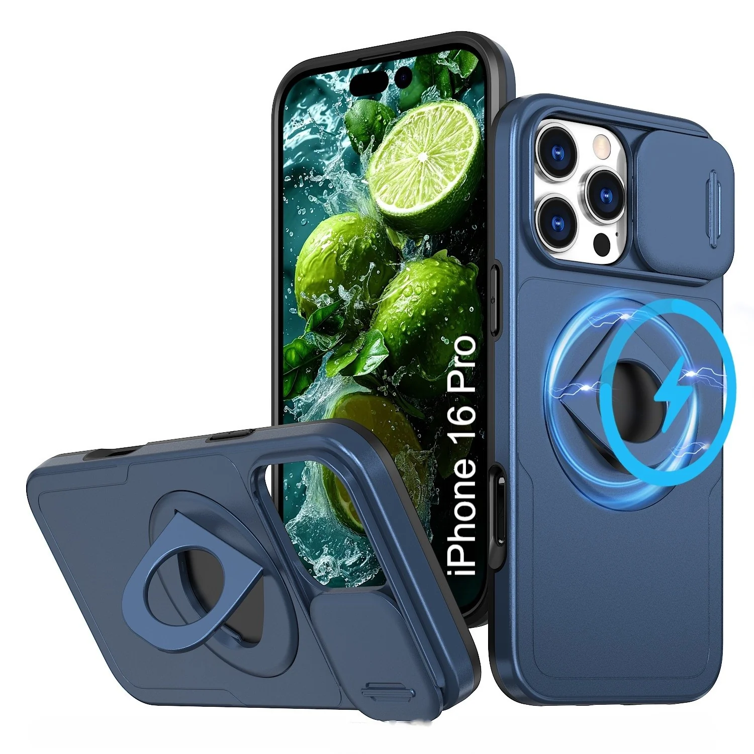 LuxuryKase Mag-Safe Shockproof Rugged Back Case with Finger Ring Kickstand & Sliding Camera Cover | Military Drop Protection | Wireless Charging Support For iPhone Series - Image 120