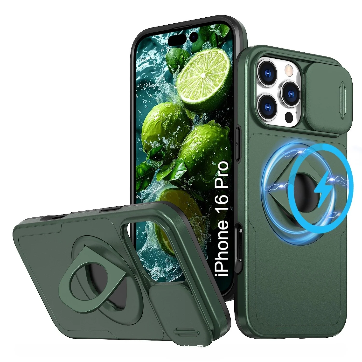 LuxuryKase Mag-Safe Shockproof Rugged Back Case with Finger Ring Kickstand & Sliding Camera Cover | Military Drop Protection | Wireless Charging Support For iPhone Series - Image 121