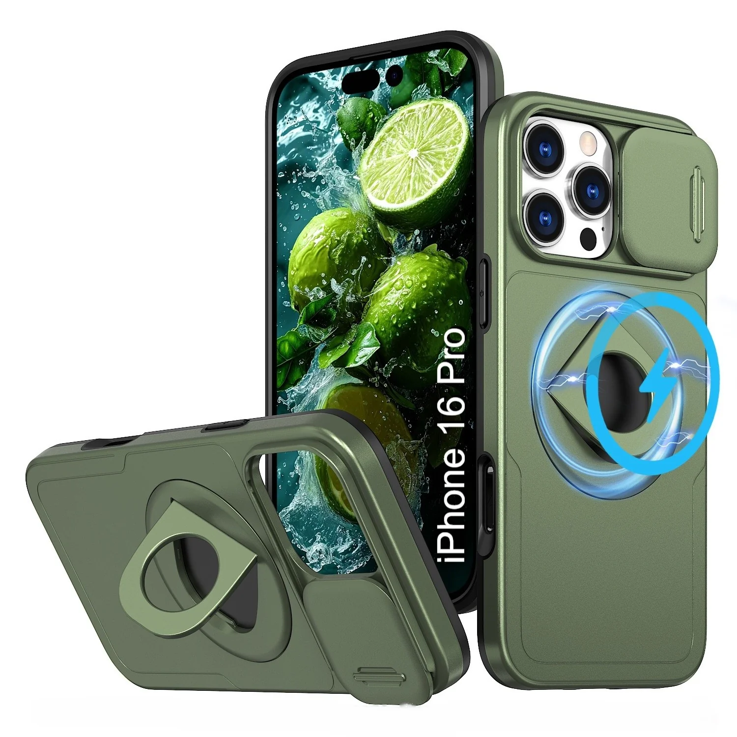 LuxuryKase Mag-Safe Shockproof Rugged Back Case with Finger Ring Kickstand & Sliding Camera Cover | Military Drop Protection | Wireless Charging Support For iPhone Series - Image 122
