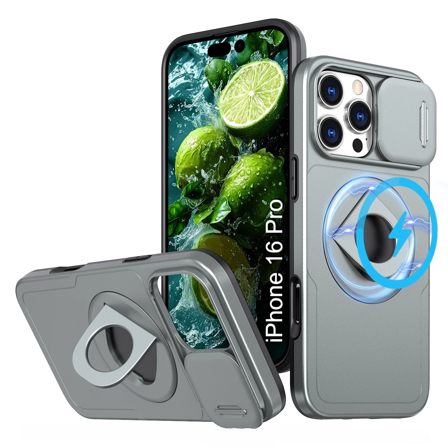 LuxuryKase Mag-Safe Shockproof Rugged Back Case with Finger Ring Kickstand & Sliding Camera Cover | Military Drop Protection | Wireless Charging Support For iPhone Series - Image 123