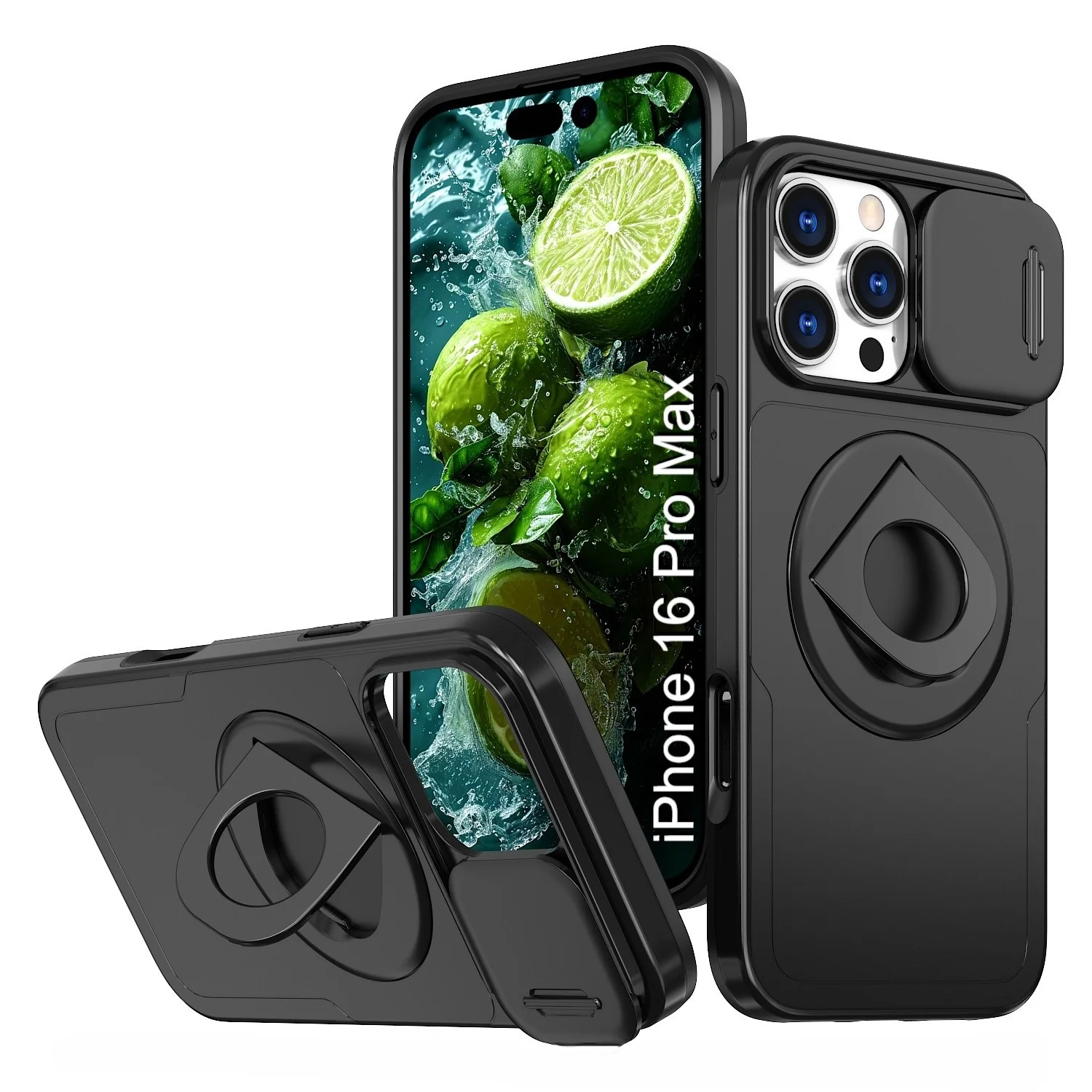 LuxuryKase Mag-Safe Shockproof Rugged Back Case with Finger Ring Kickstand & Sliding Camera Cover | Military Drop Protection | Wireless Charging Support For iPhone Series - Image 126