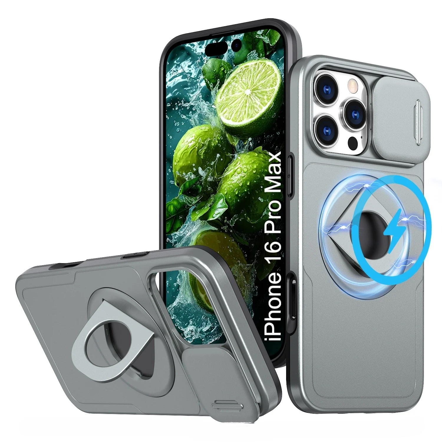 LuxuryKase Mag-Safe Shockproof Rugged Back Case with Finger Ring Kickstand & Sliding Camera Cover | Military Drop Protection | Wireless Charging Support For iPhone Series - Image 130