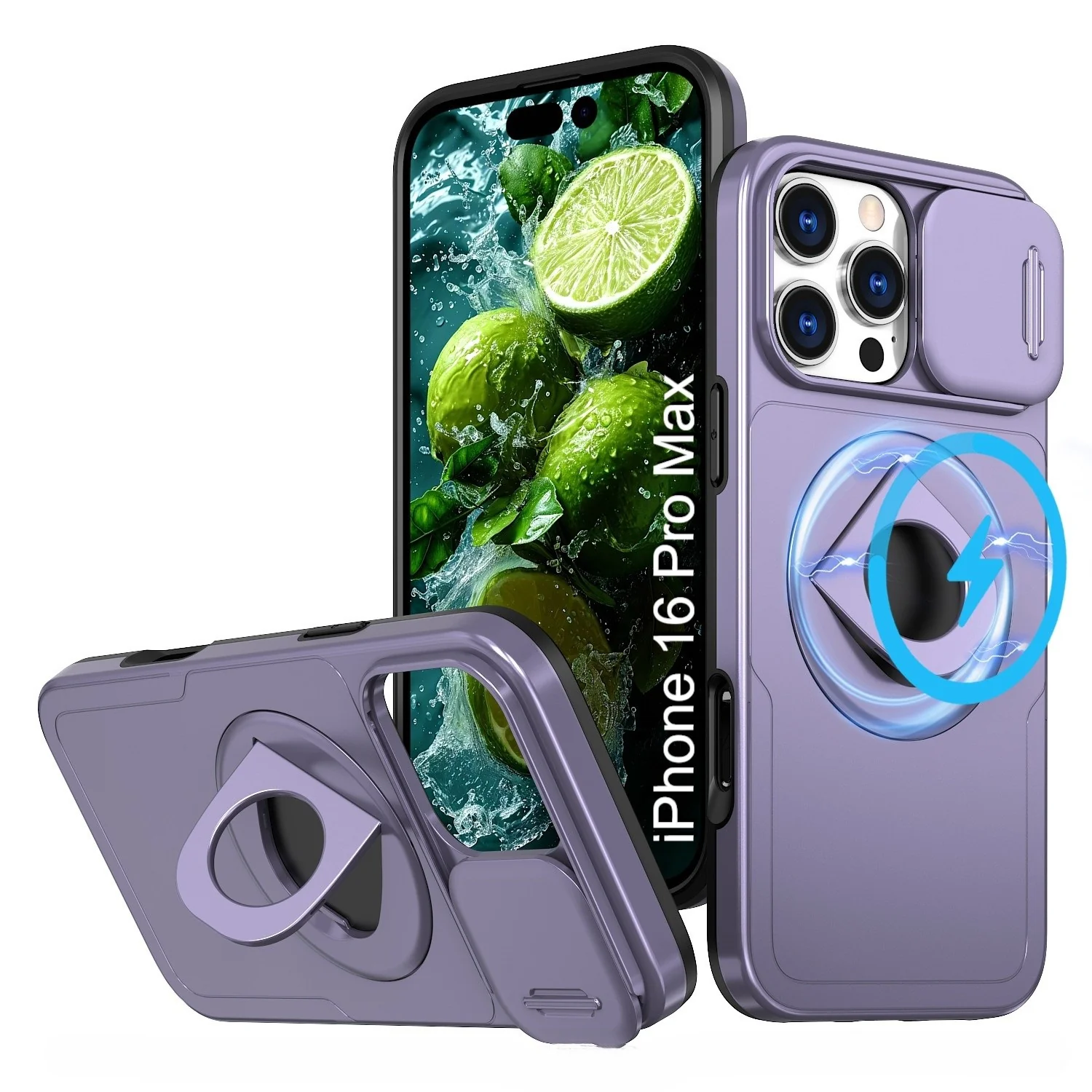 LuxuryKase Mag-Safe Shockproof Rugged Back Case with Finger Ring Kickstand & Sliding Camera Cover | Military Drop Protection | Wireless Charging Support For iPhone Series - Image 131