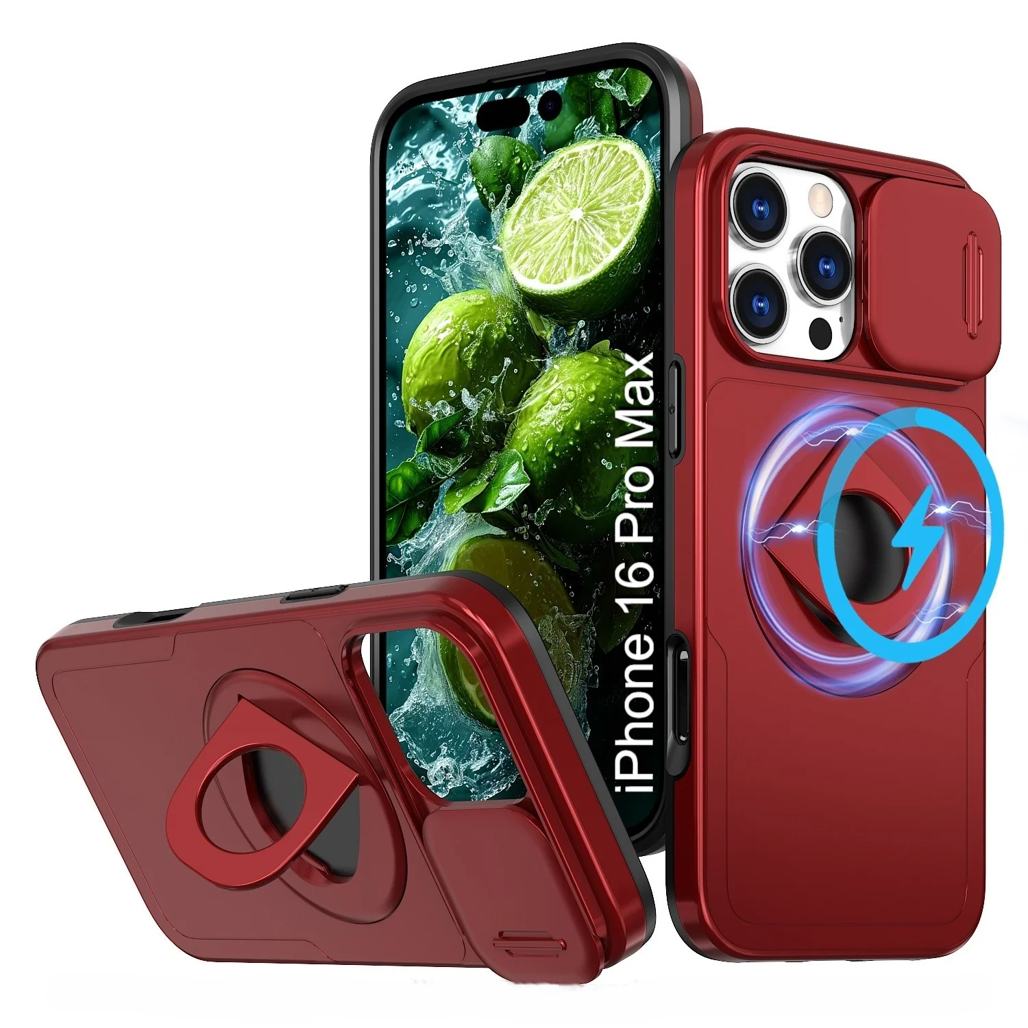 LuxuryKase Mag-Safe Shockproof Rugged Back Case with Finger Ring Kickstand & Sliding Camera Cover | Military Drop Protection | Wireless Charging Support For iPhone Series - Image 132