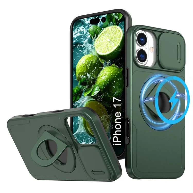 LuxuryKase Mag-Safe Shockproof Rugged Back Case with Finger Ring Kickstand & Sliding Camera Cover | Military Drop Protection | Wireless Charging Support For iPhone Series - Image 135