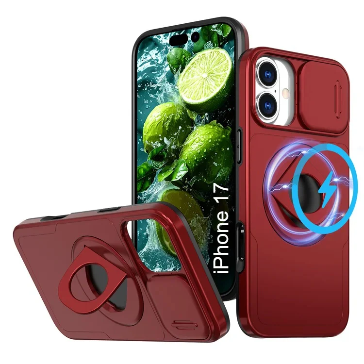 LuxuryKase Mag-Safe Shockproof Rugged Back Case with Finger Ring Kickstand & Sliding Camera Cover | Military Drop Protection | Wireless Charging Support For iPhone Series - Image 139