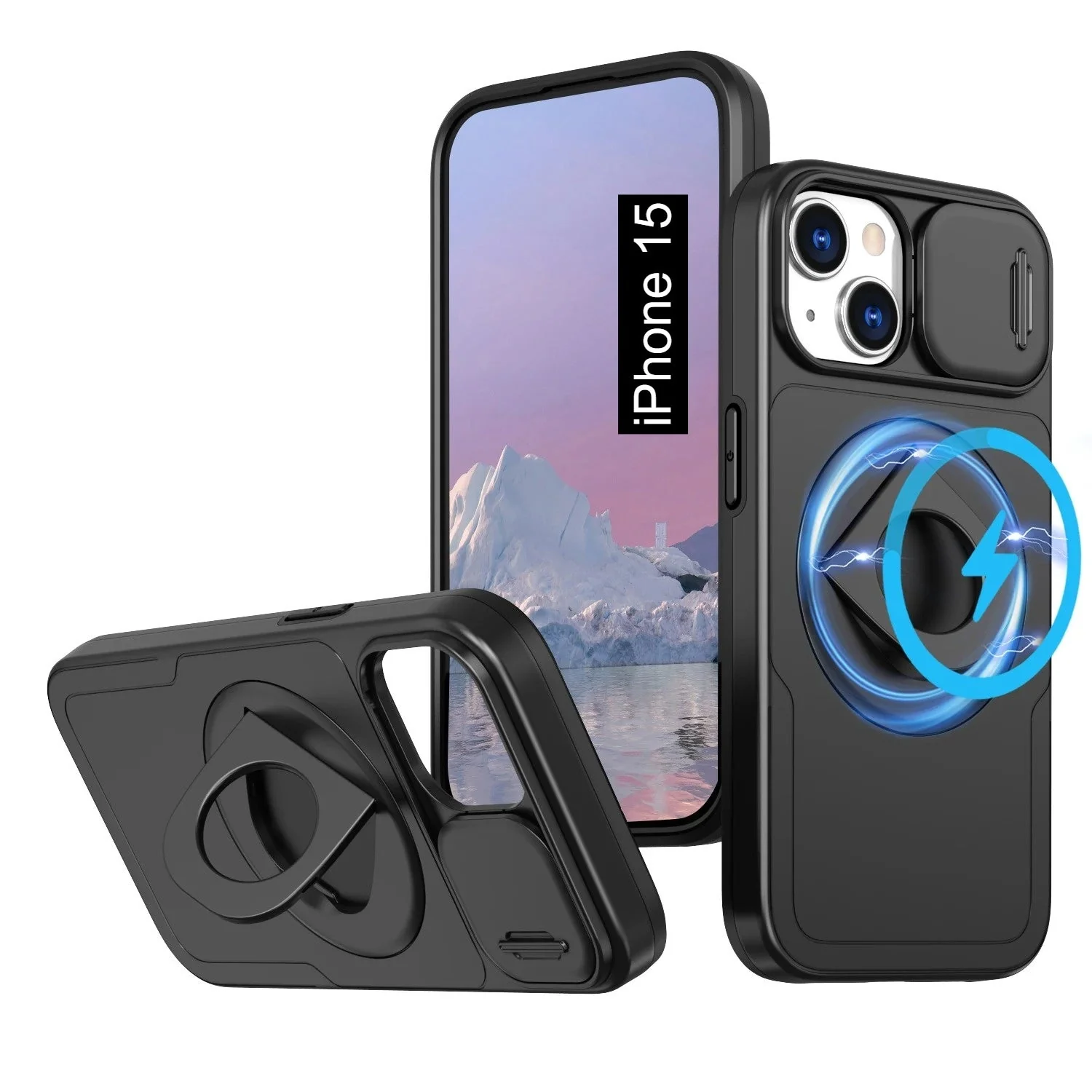 LuxuryKase Mag-Safe Shockproof Rugged Back Case with Finger Ring Kickstand & Sliding Camera Cover | Military Drop Protection | Wireless Charging Support For iPhone Series - Image 14