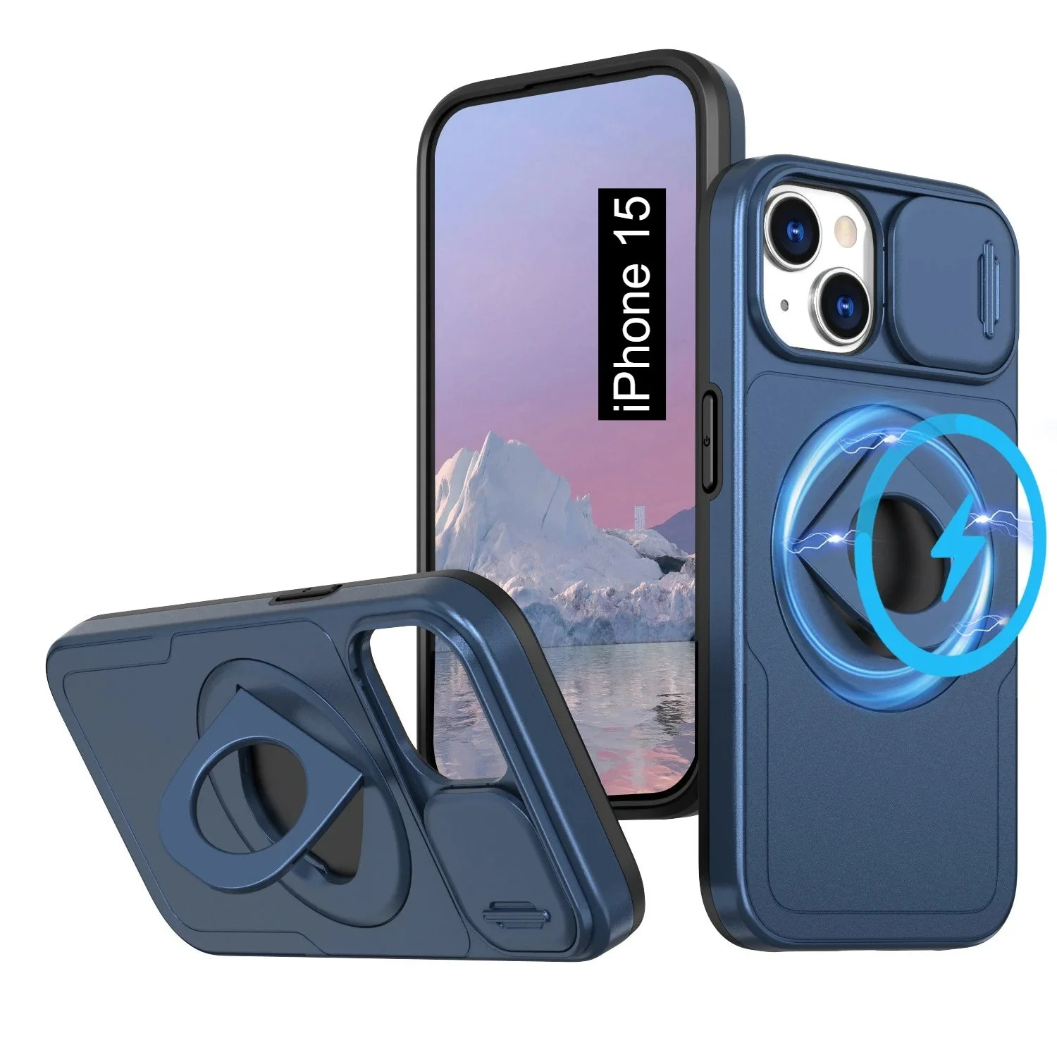 LuxuryKase Mag-Safe Shockproof Rugged Back Case with Finger Ring Kickstand & Sliding Camera Cover | Military Drop Protection | Wireless Charging Support For iPhone Series - Image 15