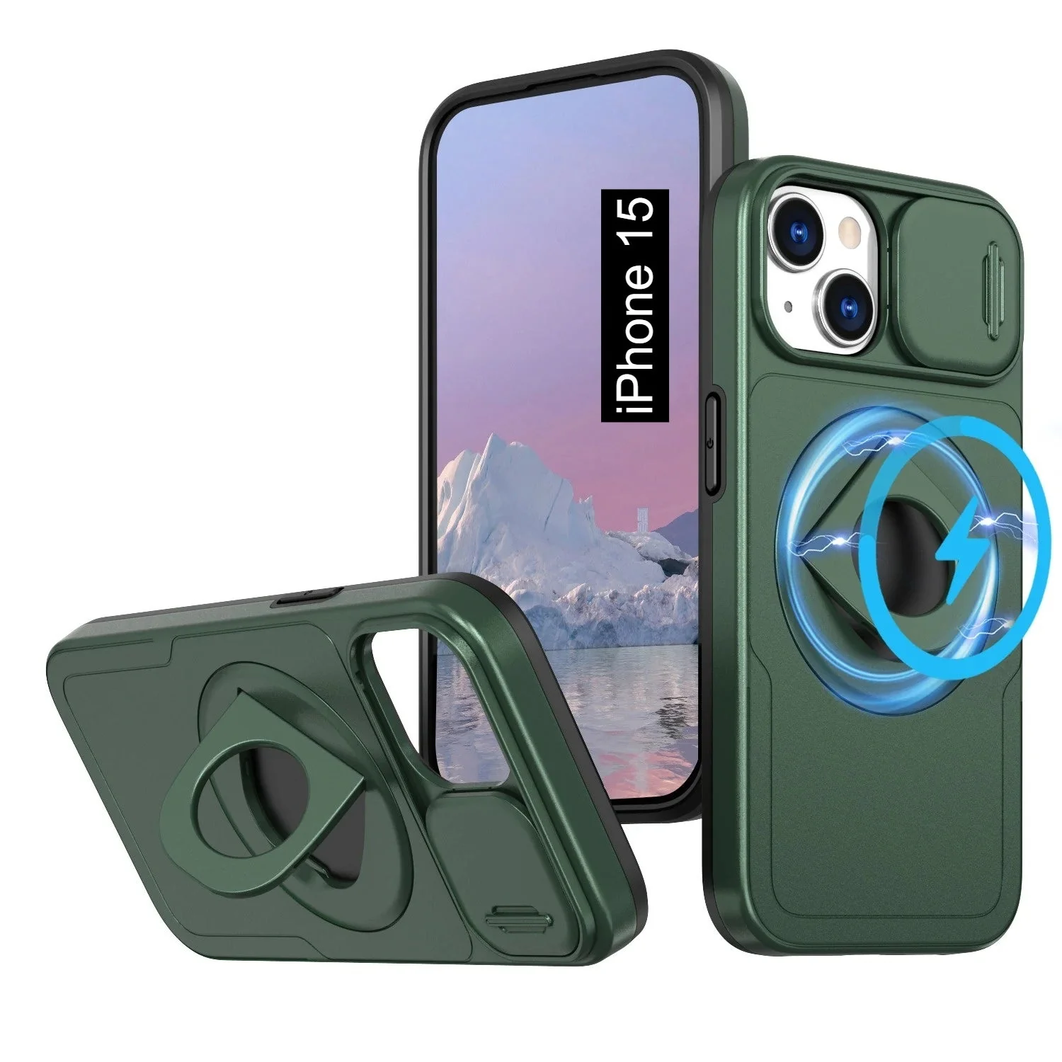 LuxuryKase Mag-Safe Shockproof Rugged Back Case with Finger Ring Kickstand & Sliding Camera Cover | Military Drop Protection | Wireless Charging Support For iPhone Series - Image 16
