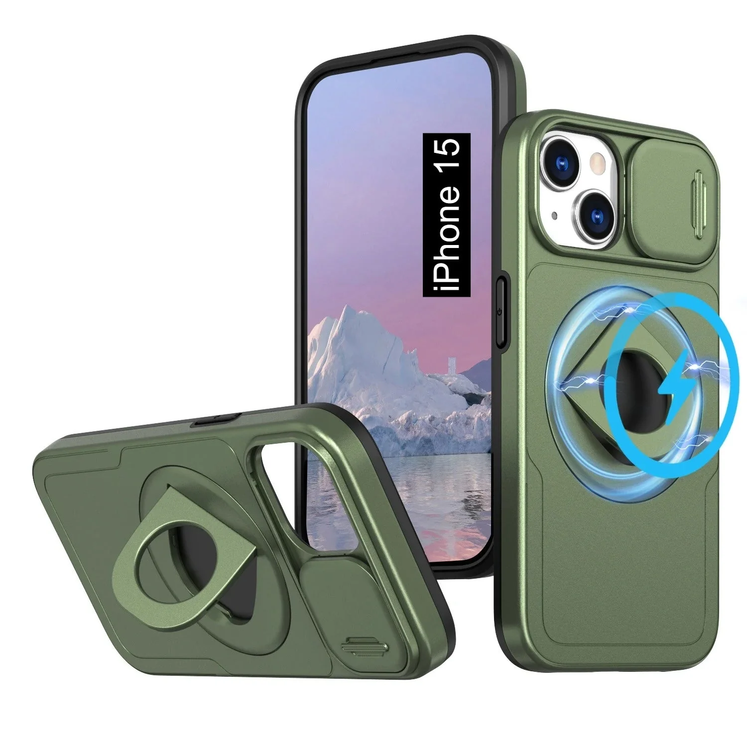 LuxuryKase Mag-Safe Shockproof Rugged Back Case with Finger Ring Kickstand & Sliding Camera Cover | Military Drop Protection | Wireless Charging Support For iPhone Series - Image 17