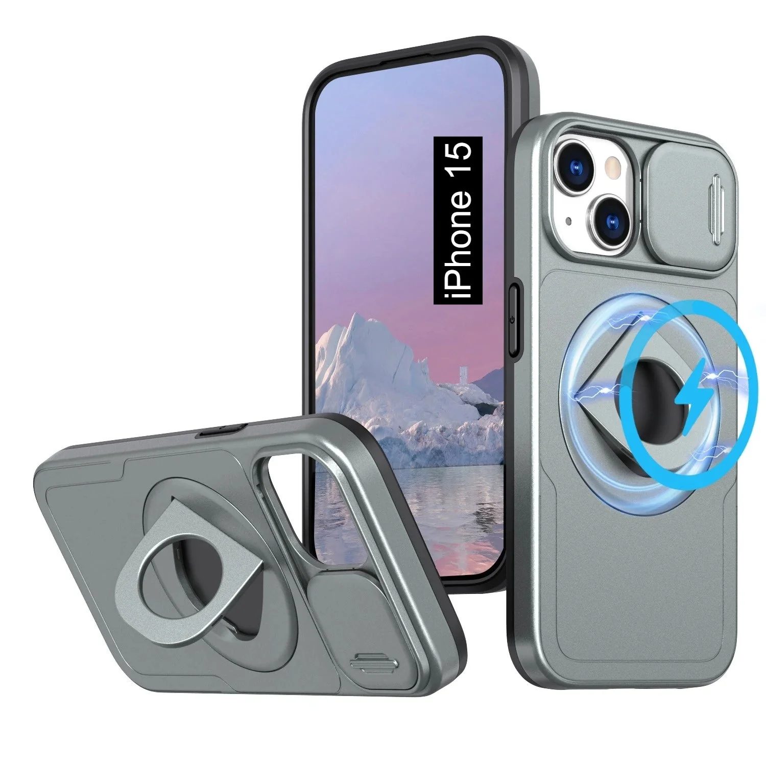 LuxuryKase Mag-Safe Shockproof Rugged Back Case with Finger Ring Kickstand & Sliding Camera Cover | Military Drop Protection | Wireless Charging Support For iPhone Series - Image 18