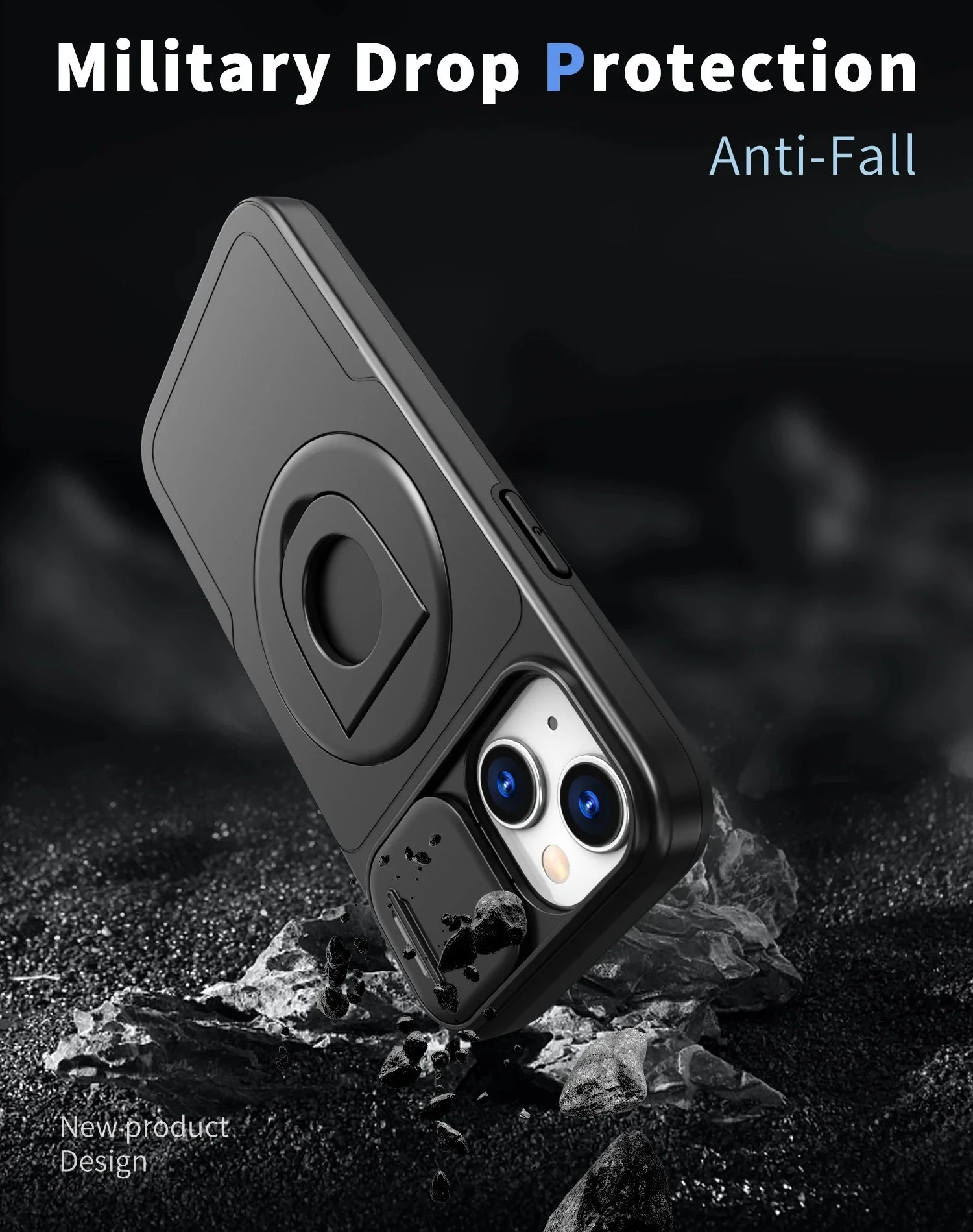 LuxuryKase Mag-Safe Shockproof Rugged Back Case with Finger Ring Kickstand & Sliding Camera Cover | Military Drop Protection | Wireless Charging Support For iPhone Series - Image 2