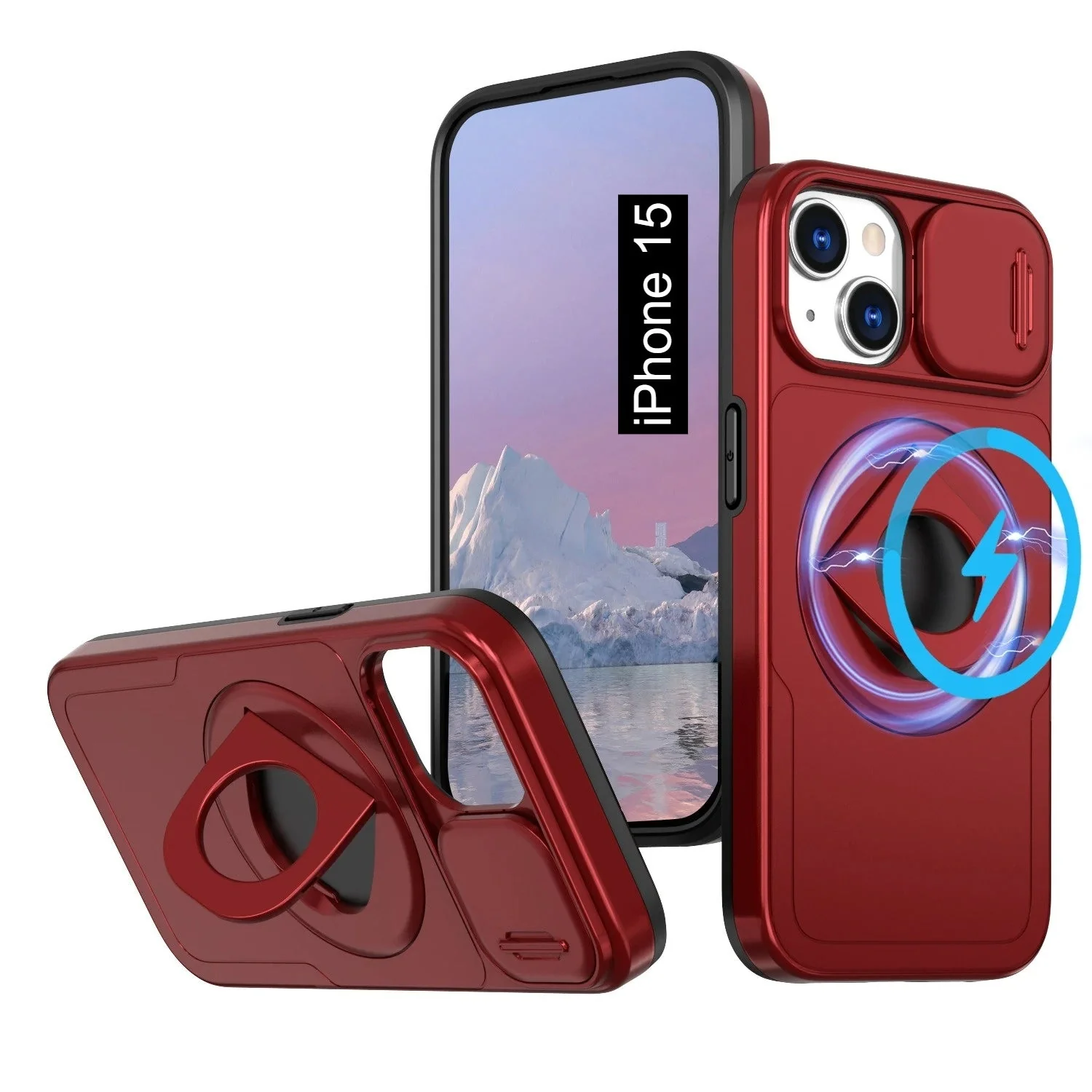 LuxuryKase Mag-Safe Shockproof Rugged Back Case with Finger Ring Kickstand & Sliding Camera Cover | Military Drop Protection | Wireless Charging Support For iPhone Series - Image 20