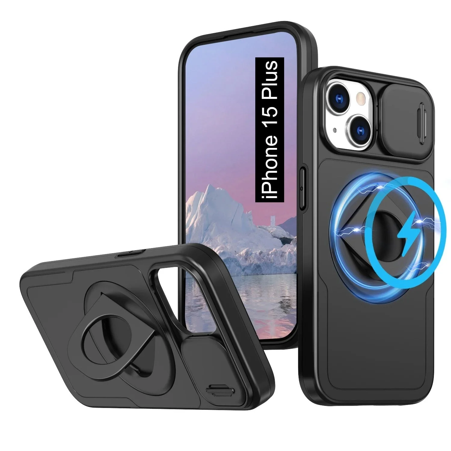 LuxuryKase Mag-Safe Shockproof Rugged Back Case with Finger Ring Kickstand & Sliding Camera Cover | Military Drop Protection | Wireless Charging Support For iPhone Series - Image 21