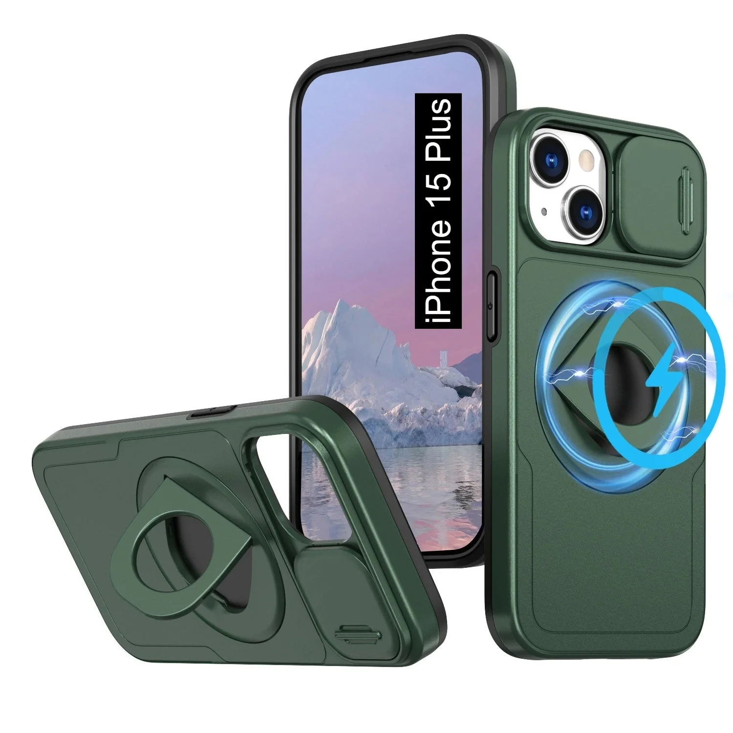 LuxuryKase Mag-Safe Shockproof Rugged Back Case with Finger Ring Kickstand & Sliding Camera Cover | Military Drop Protection | Wireless Charging Support For iPhone Series - Image 23
