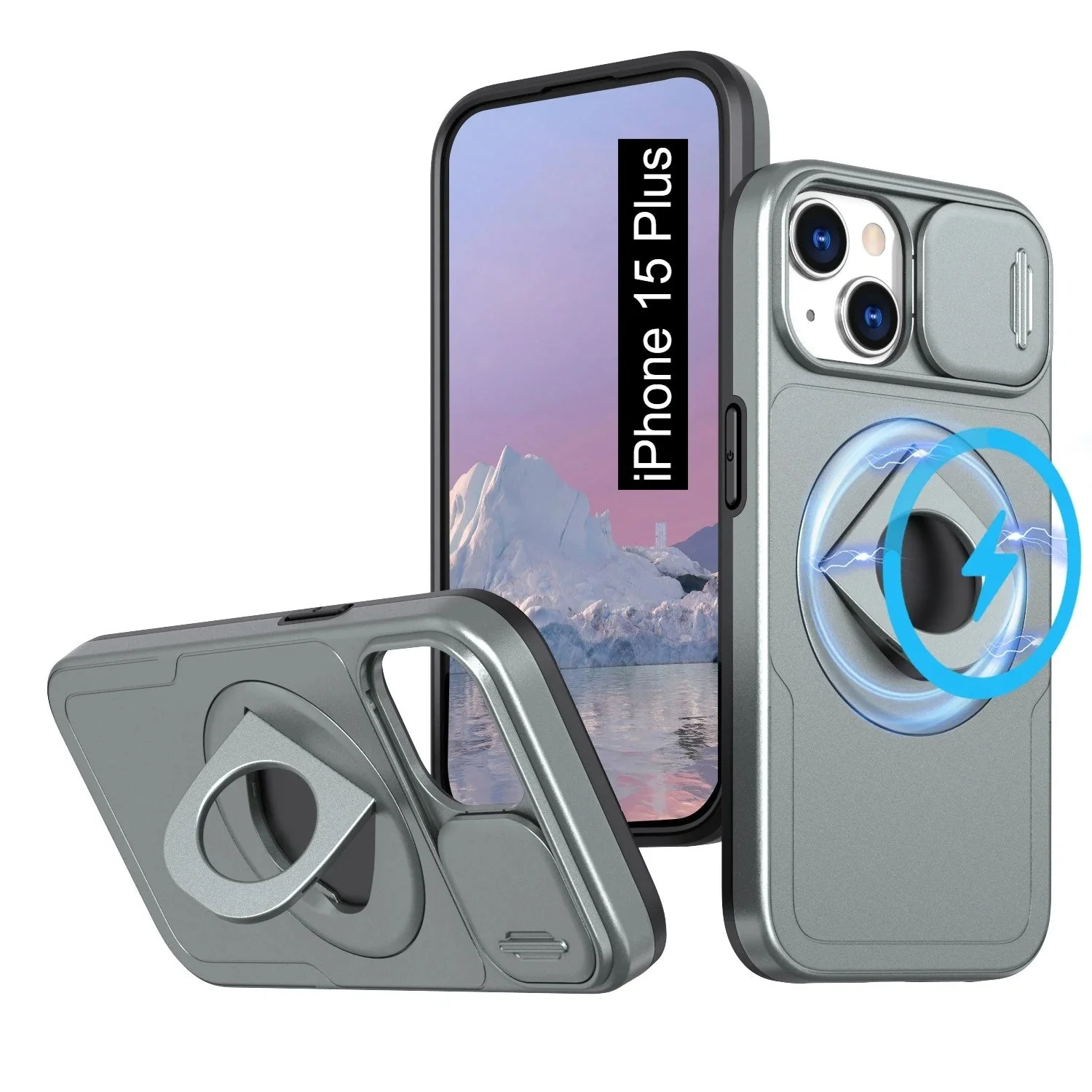 LuxuryKase Mag-Safe Shockproof Rugged Back Case with Finger Ring Kickstand & Sliding Camera Cover | Military Drop Protection | Wireless Charging Support For iPhone Series - Image 25