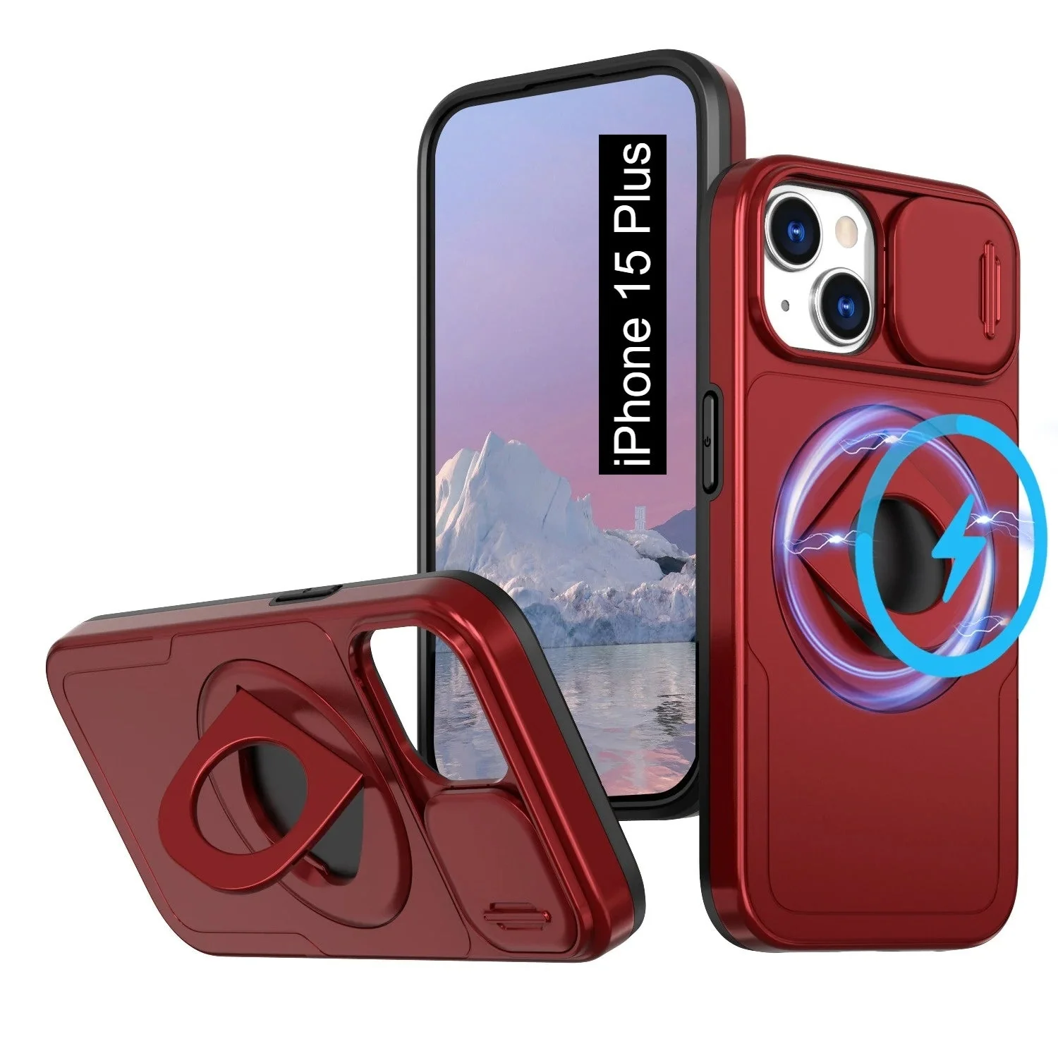 LuxuryKase Mag-Safe Shockproof Rugged Back Case with Finger Ring Kickstand & Sliding Camera Cover | Military Drop Protection | Wireless Charging Support For iPhone Series - Image 27