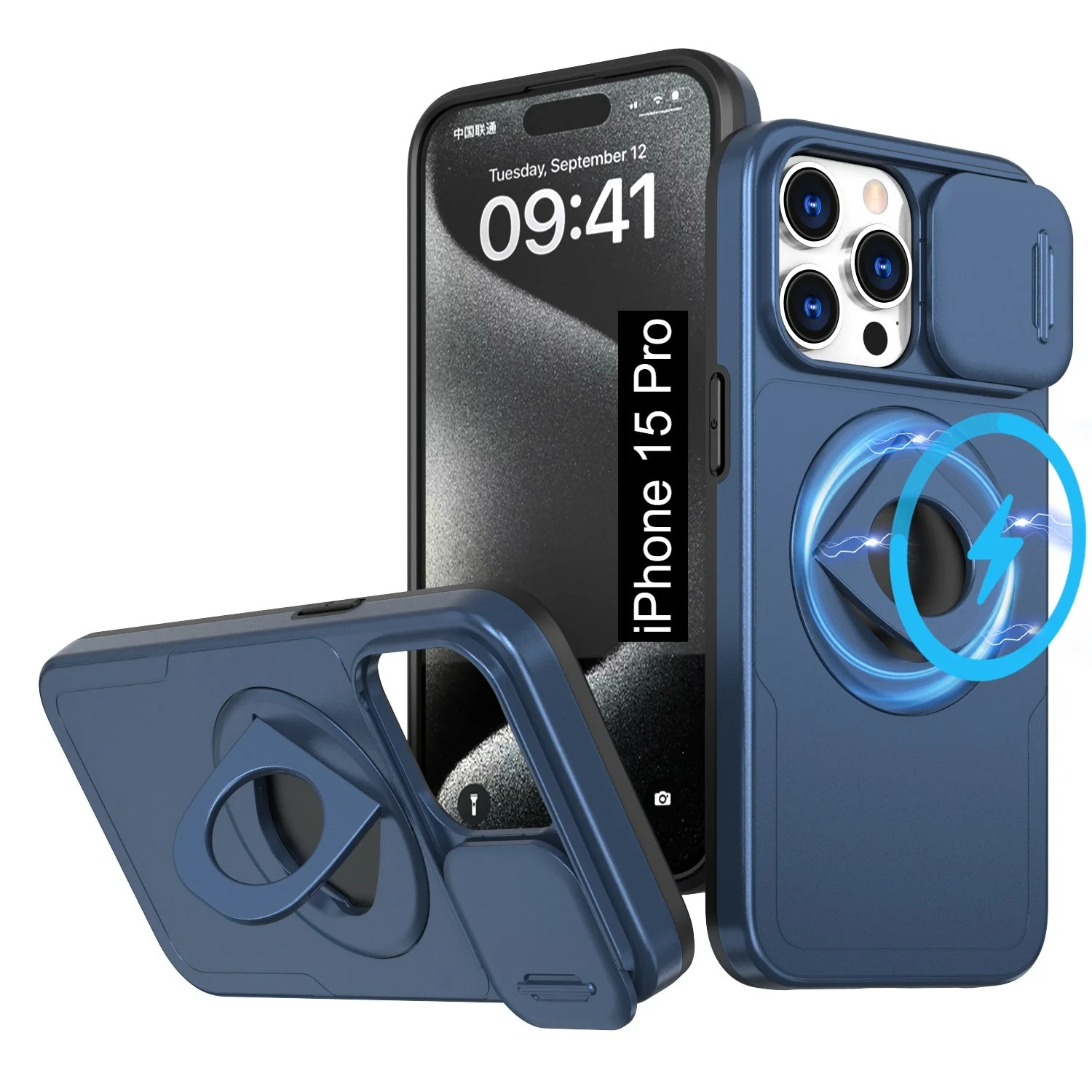 LuxuryKase Mag-Safe Shockproof Rugged Back Case with Finger Ring Kickstand & Sliding Camera Cover | Military Drop Protection | Wireless Charging Support For iPhone Series - Image 29