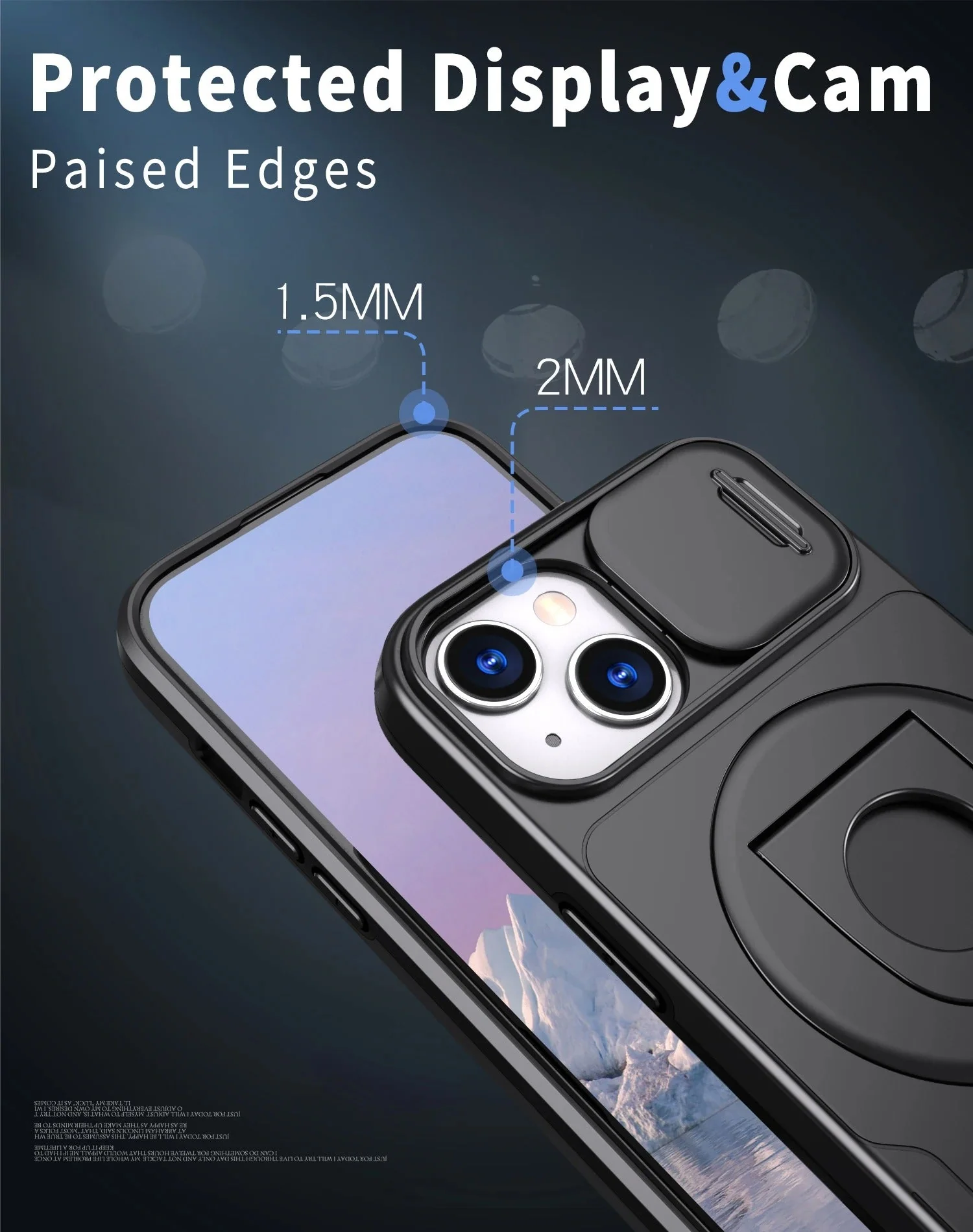 LuxuryKase Mag-Safe Shockproof Rugged Back Case with Finger Ring Kickstand & Sliding Camera Cover | Military Drop Protection | Wireless Charging Support For iPhone Series - Image 3