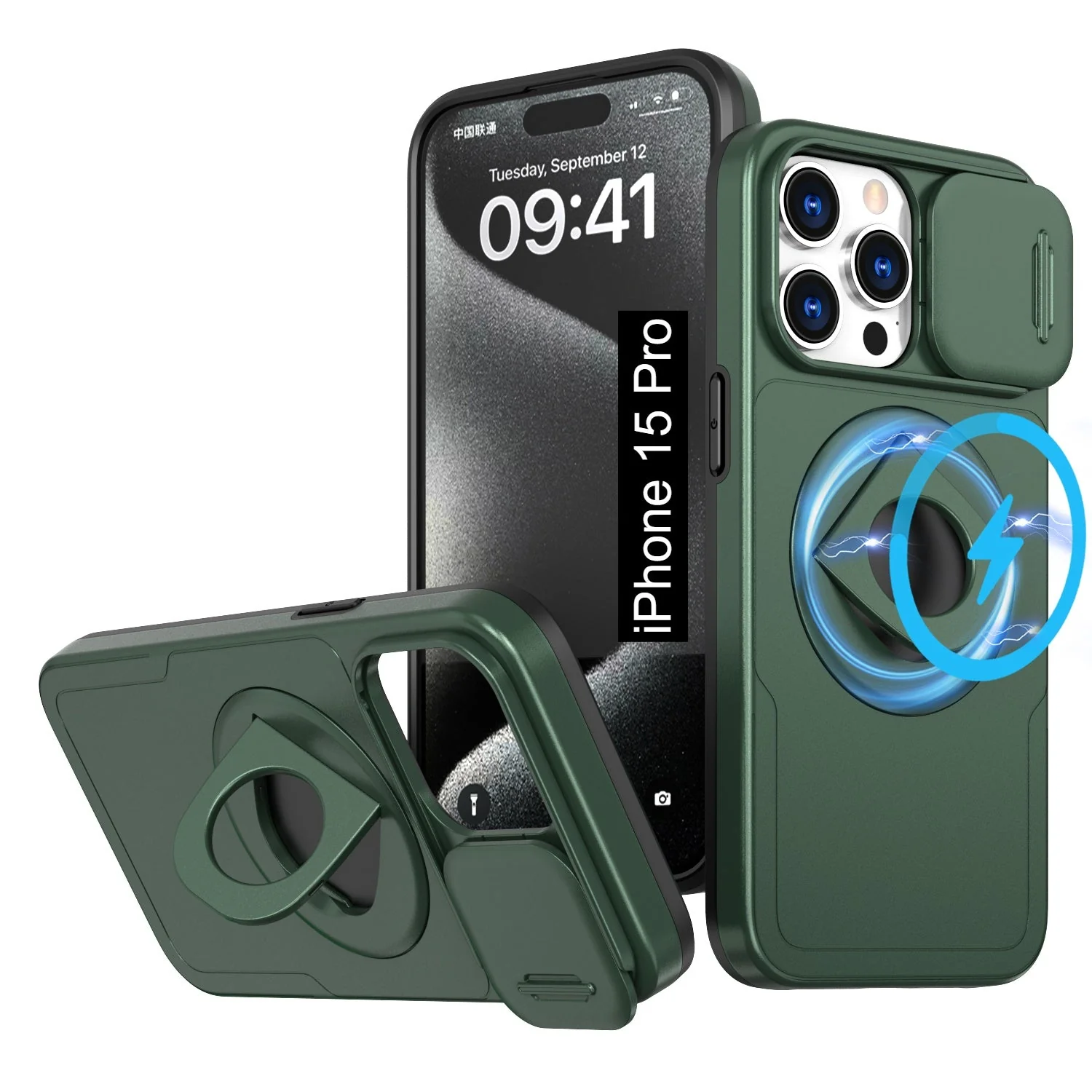 LuxuryKase Mag-Safe Shockproof Rugged Back Case with Finger Ring Kickstand & Sliding Camera Cover | Military Drop Protection | Wireless Charging Support For iPhone Series - Image 30