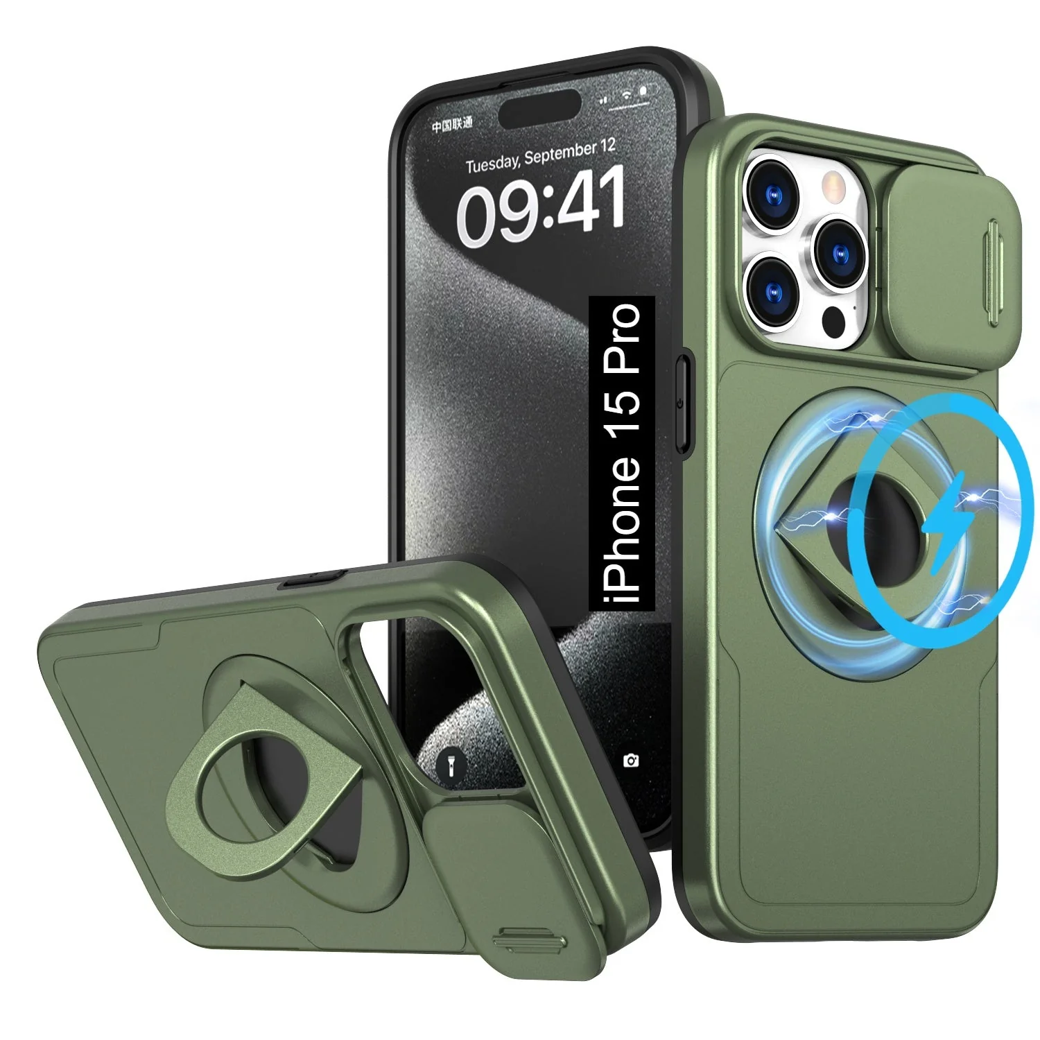 LuxuryKase Mag-Safe Shockproof Rugged Back Case with Finger Ring Kickstand & Sliding Camera Cover | Military Drop Protection | Wireless Charging Support For iPhone Series - Image 31