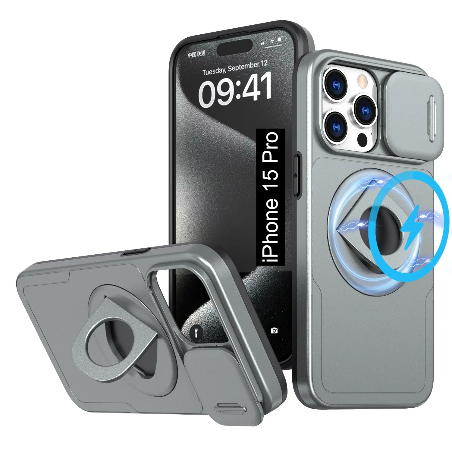 LuxuryKase Mag-Safe Shockproof Rugged Back Case with Finger Ring Kickstand & Sliding Camera Cover | Military Drop Protection | Wireless Charging Support For iPhone Series - Image 32