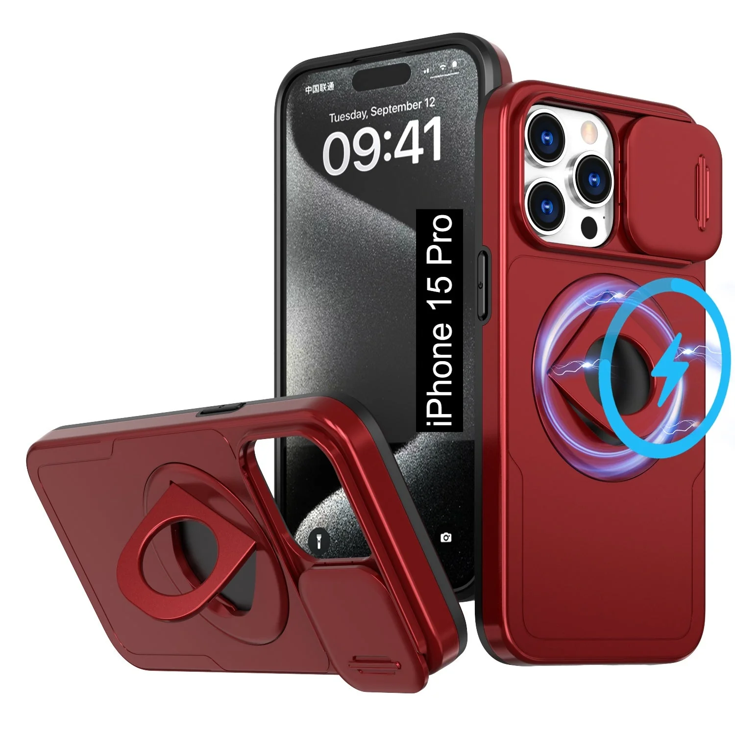 LuxuryKase Mag-Safe Shockproof Rugged Back Case with Finger Ring Kickstand & Sliding Camera Cover | Military Drop Protection | Wireless Charging Support For iPhone Series - Image 34