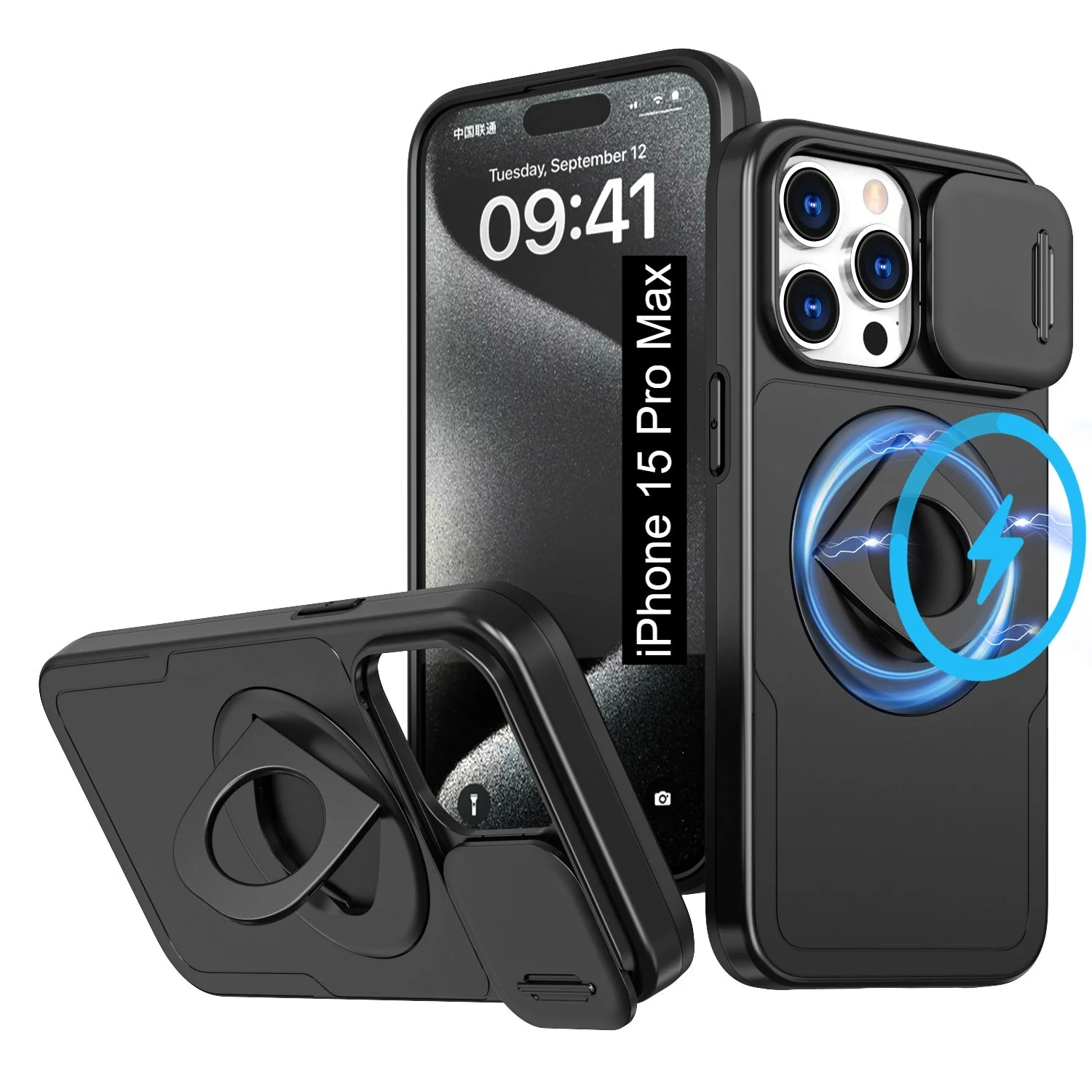 LuxuryKase Mag-Safe Shockproof Rugged Back Case with Finger Ring Kickstand & Sliding Camera Cover | Military Drop Protection | Wireless Charging Support For iPhone Series - Image 35