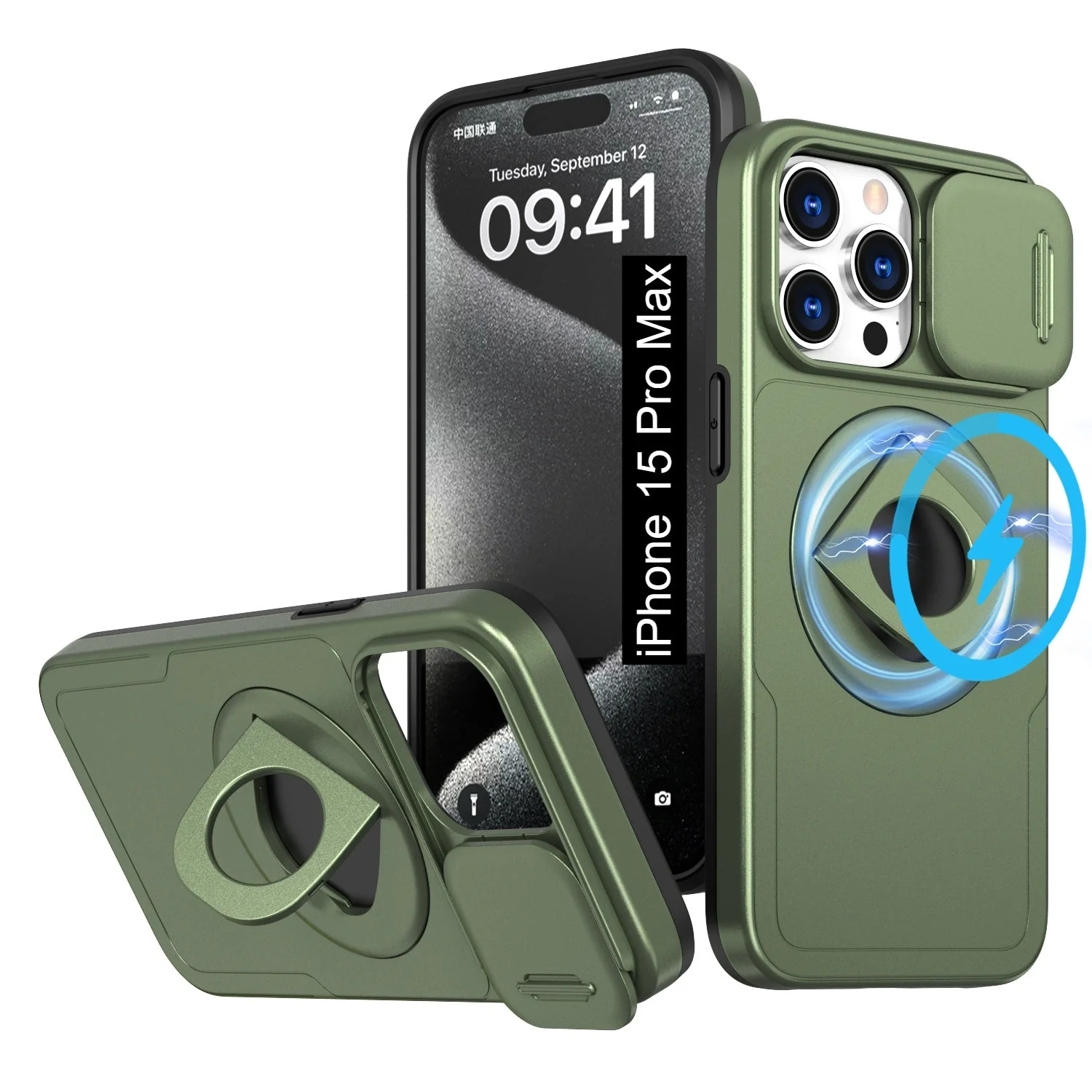 LuxuryKase Mag-Safe Shockproof Rugged Back Case with Finger Ring Kickstand & Sliding Camera Cover | Military Drop Protection | Wireless Charging Support For iPhone Series - Image 38