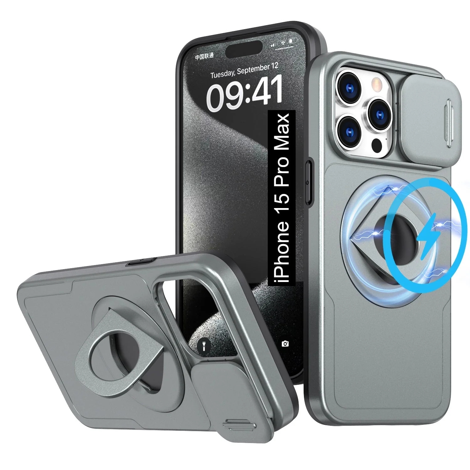 LuxuryKase Mag-Safe Shockproof Rugged Back Case with Finger Ring Kickstand & Sliding Camera Cover | Military Drop Protection | Wireless Charging Support For iPhone Series - Image 39