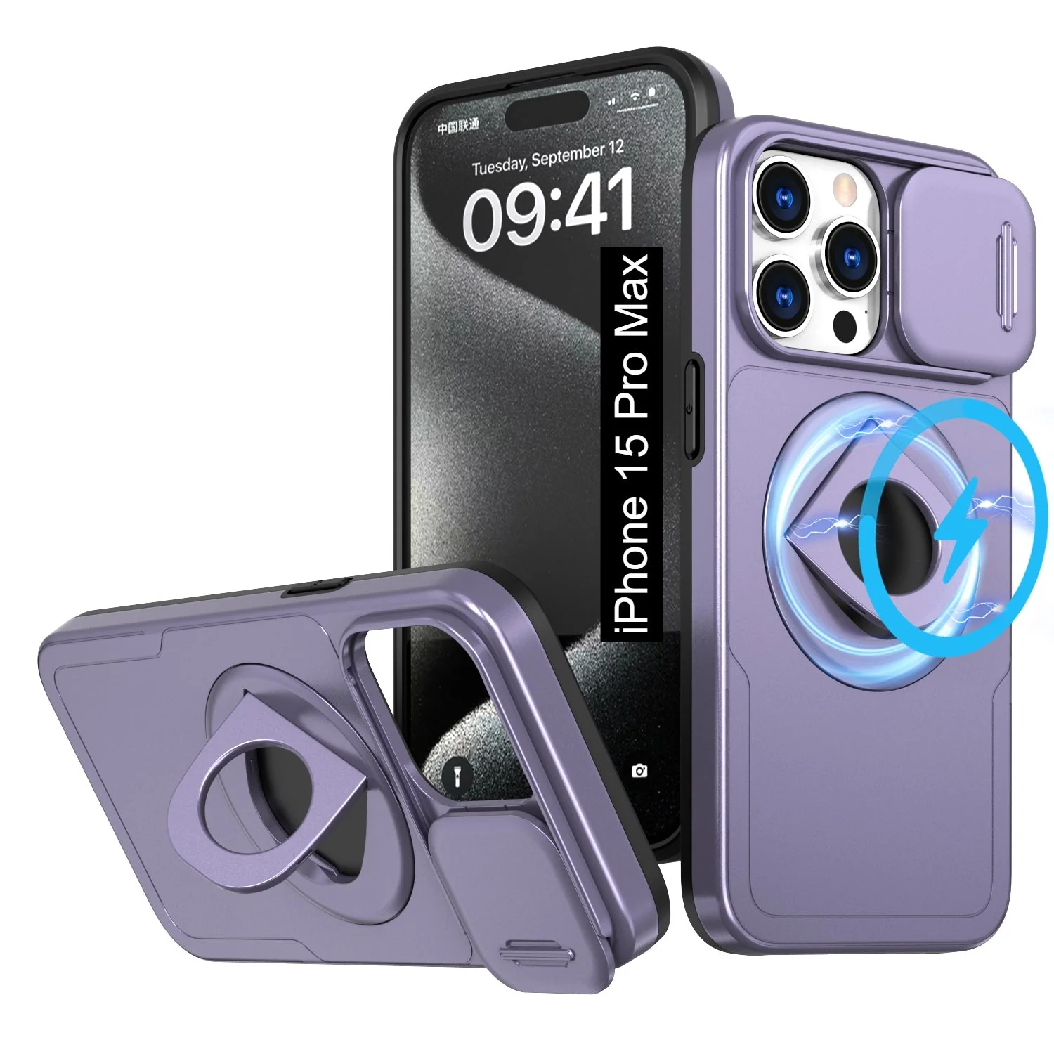 LuxuryKase Mag-Safe Shockproof Rugged Back Case with Finger Ring Kickstand & Sliding Camera Cover | Military Drop Protection | Wireless Charging Support For iPhone Series - Image 40