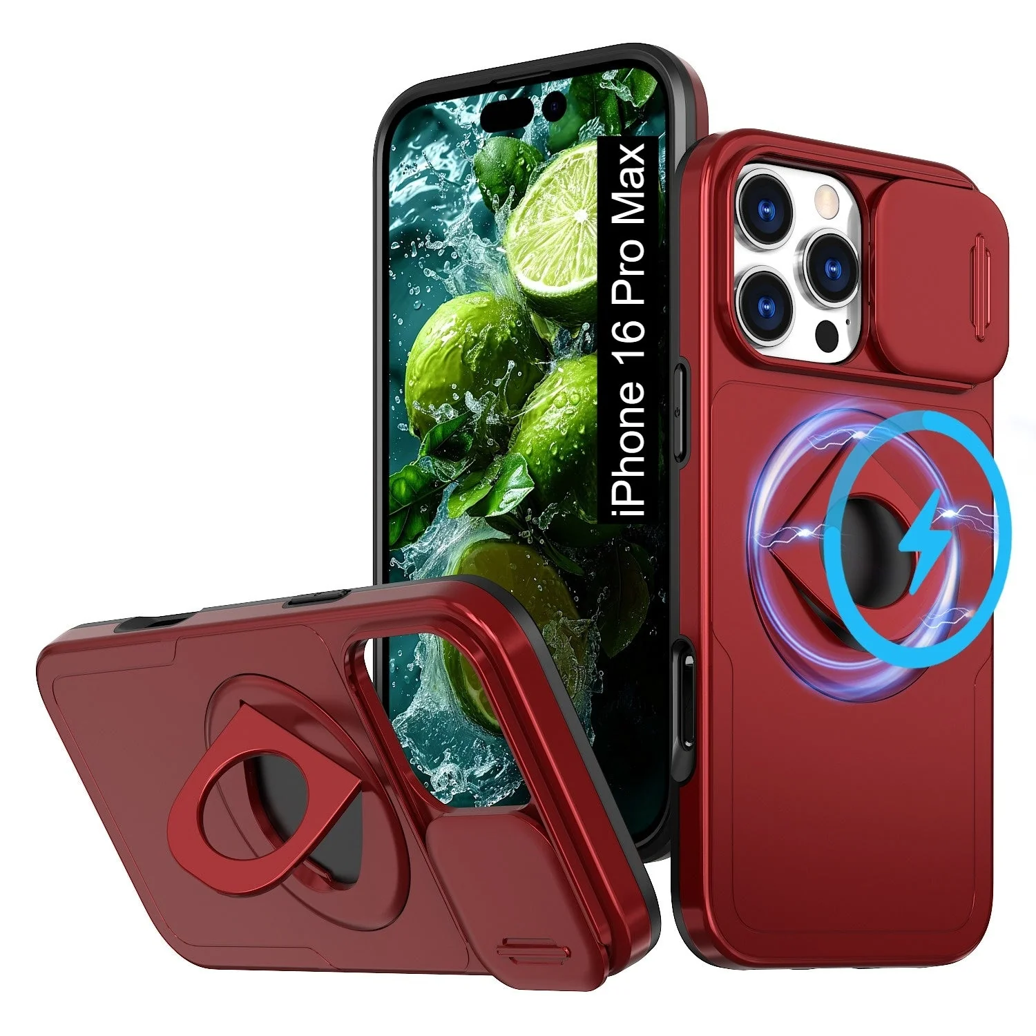 LuxuryKase Mag-Safe Shockproof Rugged Back Case with Finger Ring Kickstand & Sliding Camera Cover | Military Drop Protection | Wireless Charging Support For iPhone Series - Image 49