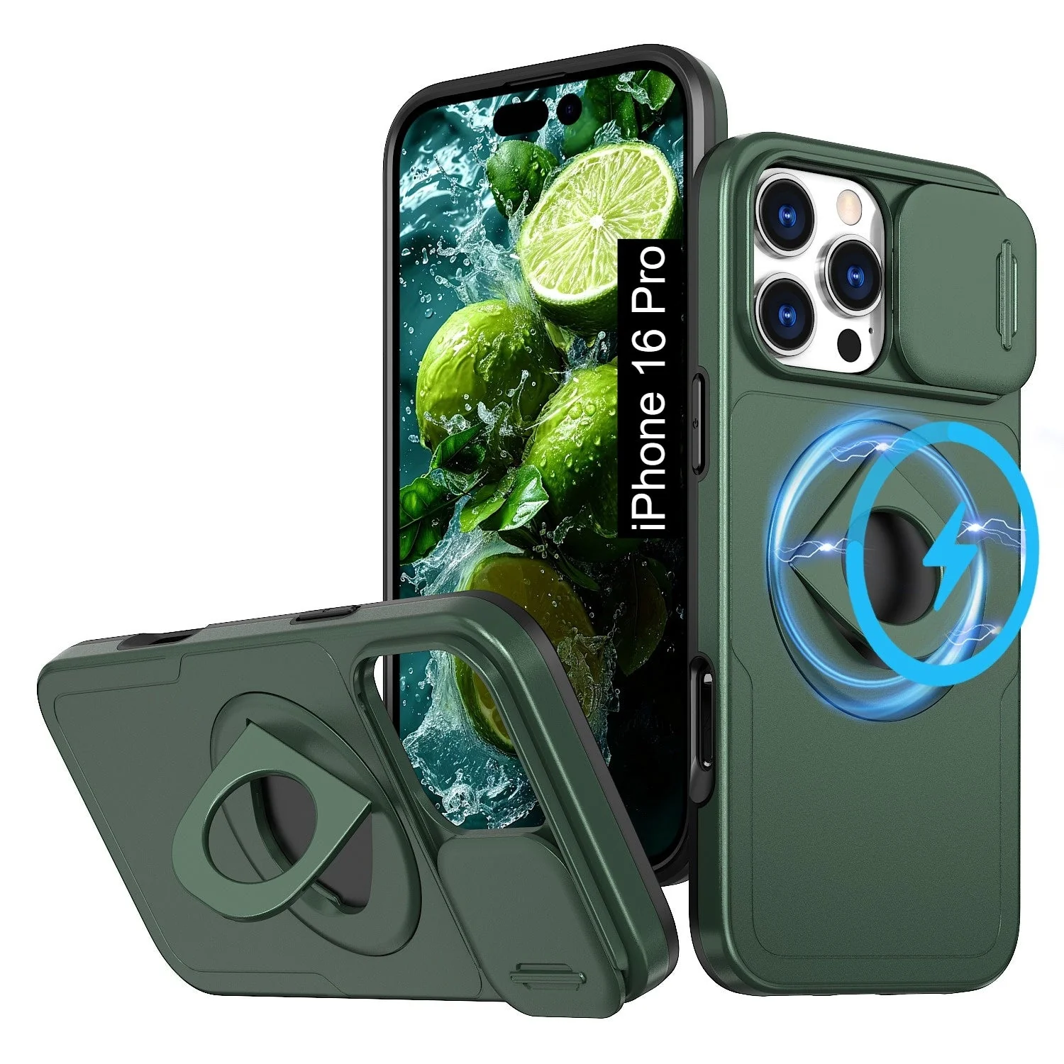 LuxuryKase Mag-Safe Shockproof Rugged Back Case with Finger Ring Kickstand & Sliding Camera Cover | Military Drop Protection | Wireless Charging Support For iPhone Series - Image 59