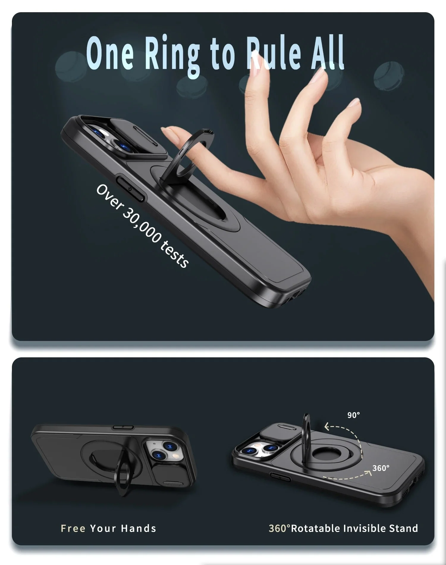 LuxuryKase Mag-Safe Shockproof Rugged Back Case with Finger Ring Kickstand & Sliding Camera Cover | Military Drop Protection | Wireless Charging Support For iPhone Series - Image 6