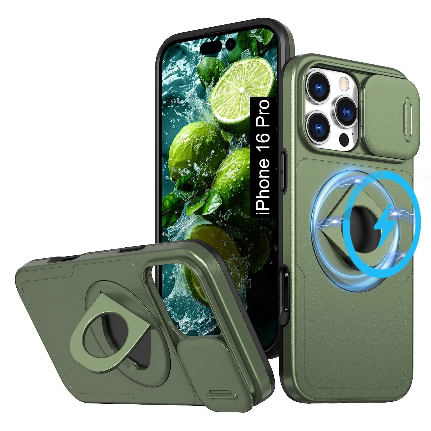 LuxuryKase Mag-Safe Shockproof Rugged Back Case with Finger Ring Kickstand & Sliding Camera Cover | Military Drop Protection | Wireless Charging Support For iPhone Series - Image 60