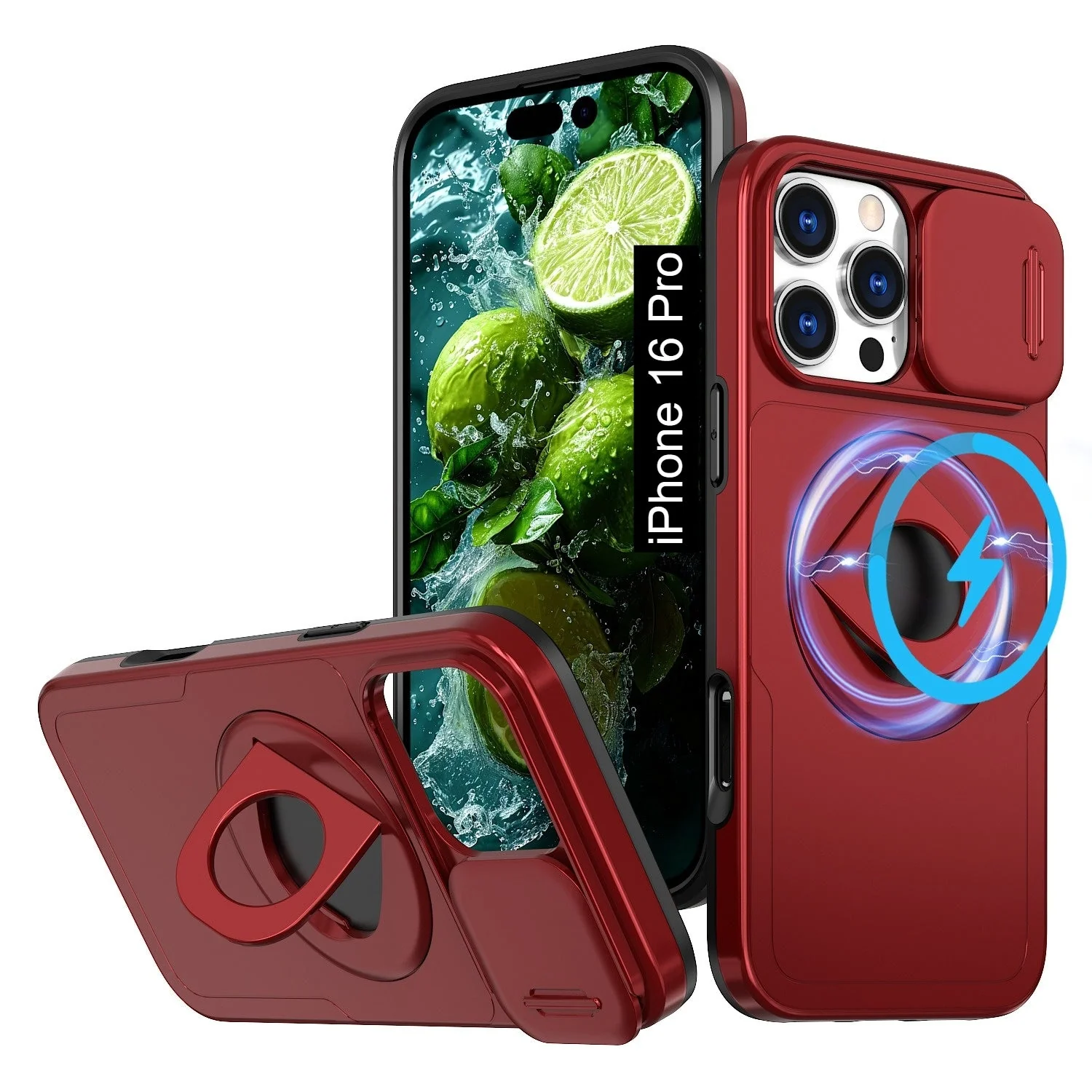 LuxuryKase Mag-Safe Shockproof Rugged Back Case with Finger Ring Kickstand & Sliding Camera Cover | Military Drop Protection | Wireless Charging Support For iPhone Series - Image 63