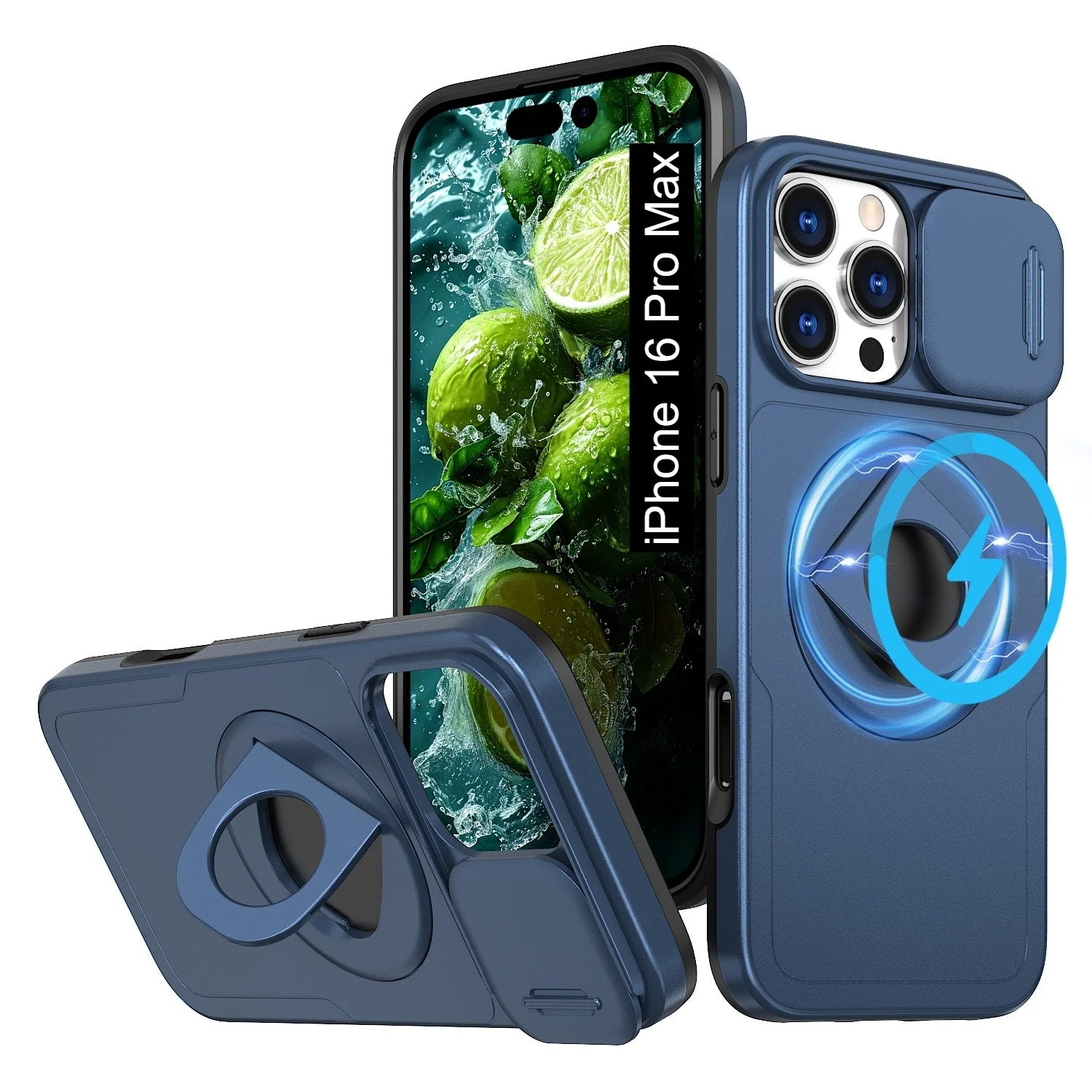 LuxuryKase Mag-Safe Shockproof Rugged Back Case with Finger Ring Kickstand & Sliding Camera Cover | Military Drop Protection | Wireless Charging Support For iPhone Series - Image 65