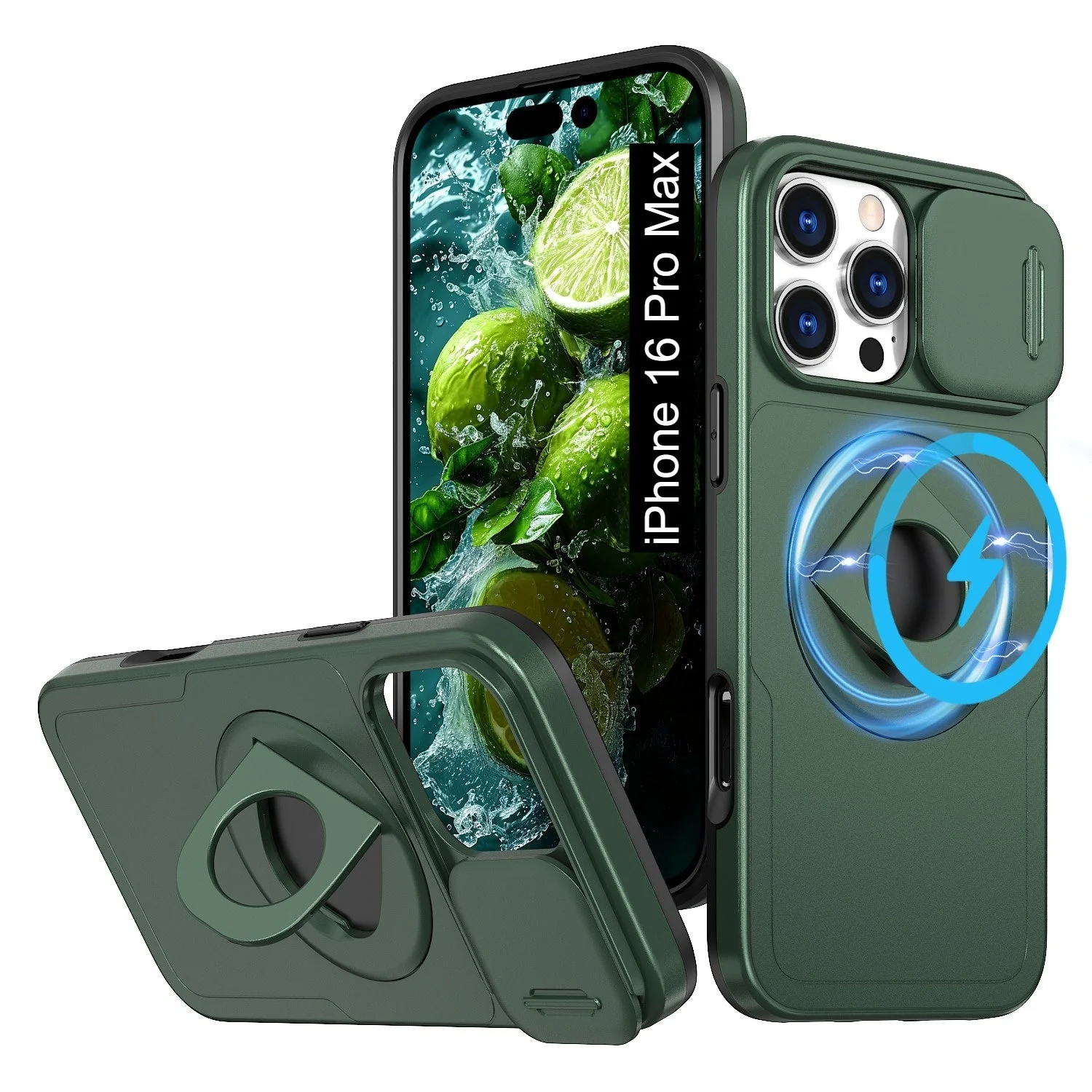 LuxuryKase Mag-Safe Shockproof Rugged Back Case with Finger Ring Kickstand & Sliding Camera Cover | Military Drop Protection | Wireless Charging Support For iPhone Series - Image 66