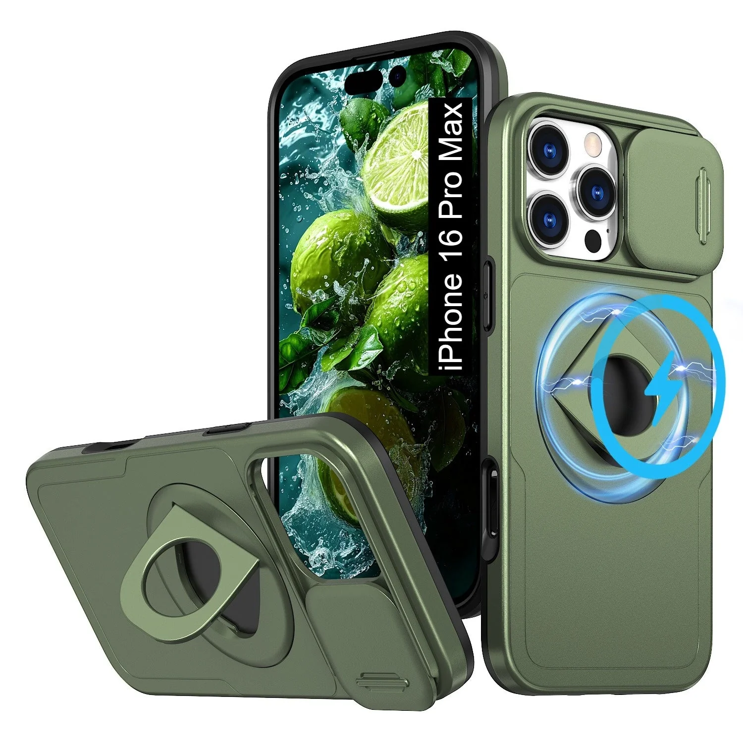 LuxuryKase Mag-Safe Shockproof Rugged Back Case with Finger Ring Kickstand & Sliding Camera Cover | Military Drop Protection | Wireless Charging Support For iPhone Series - Image 67