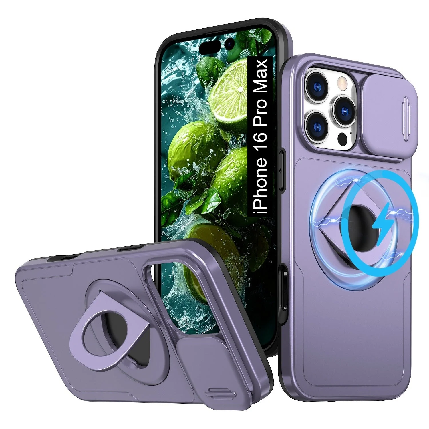 LuxuryKase Mag-Safe Shockproof Rugged Back Case with Finger Ring Kickstand & Sliding Camera Cover | Military Drop Protection | Wireless Charging Support For iPhone Series - Image 69