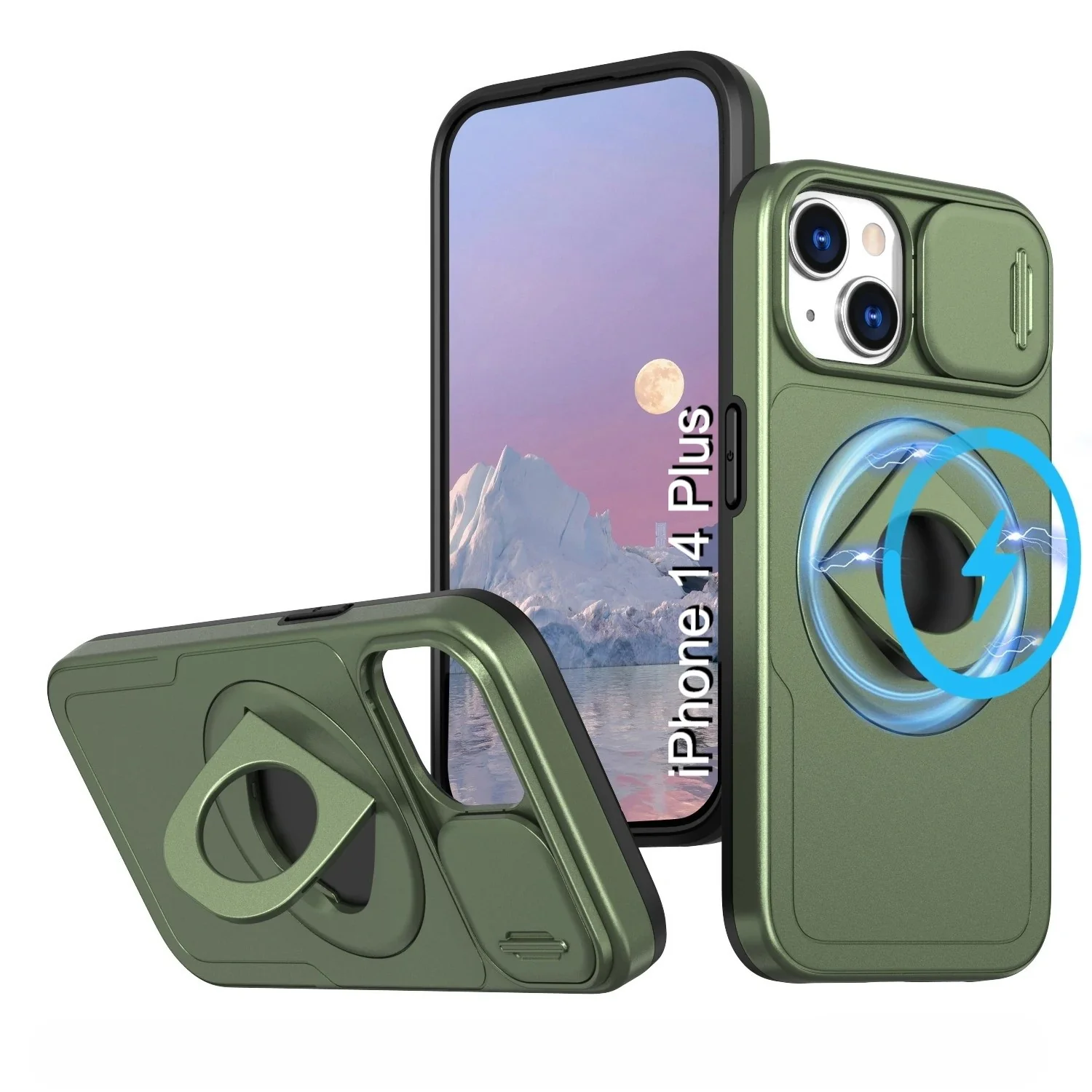 LuxuryKase Mag-Safe Shockproof Rugged Back Case with Finger Ring Kickstand & Sliding Camera Cover | Military Drop Protection | Wireless Charging Support For iPhone Series - Image 73
