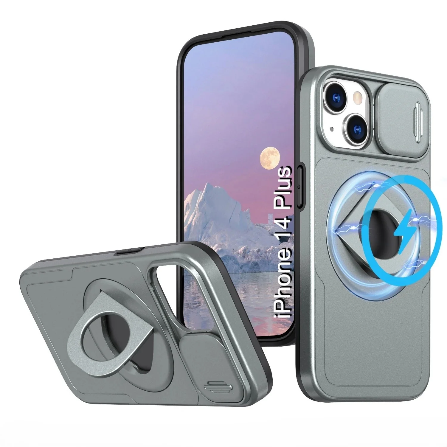 LuxuryKase Mag-Safe Shockproof Rugged Back Case with Finger Ring Kickstand & Sliding Camera Cover | Military Drop Protection | Wireless Charging Support For iPhone Series - Image 74