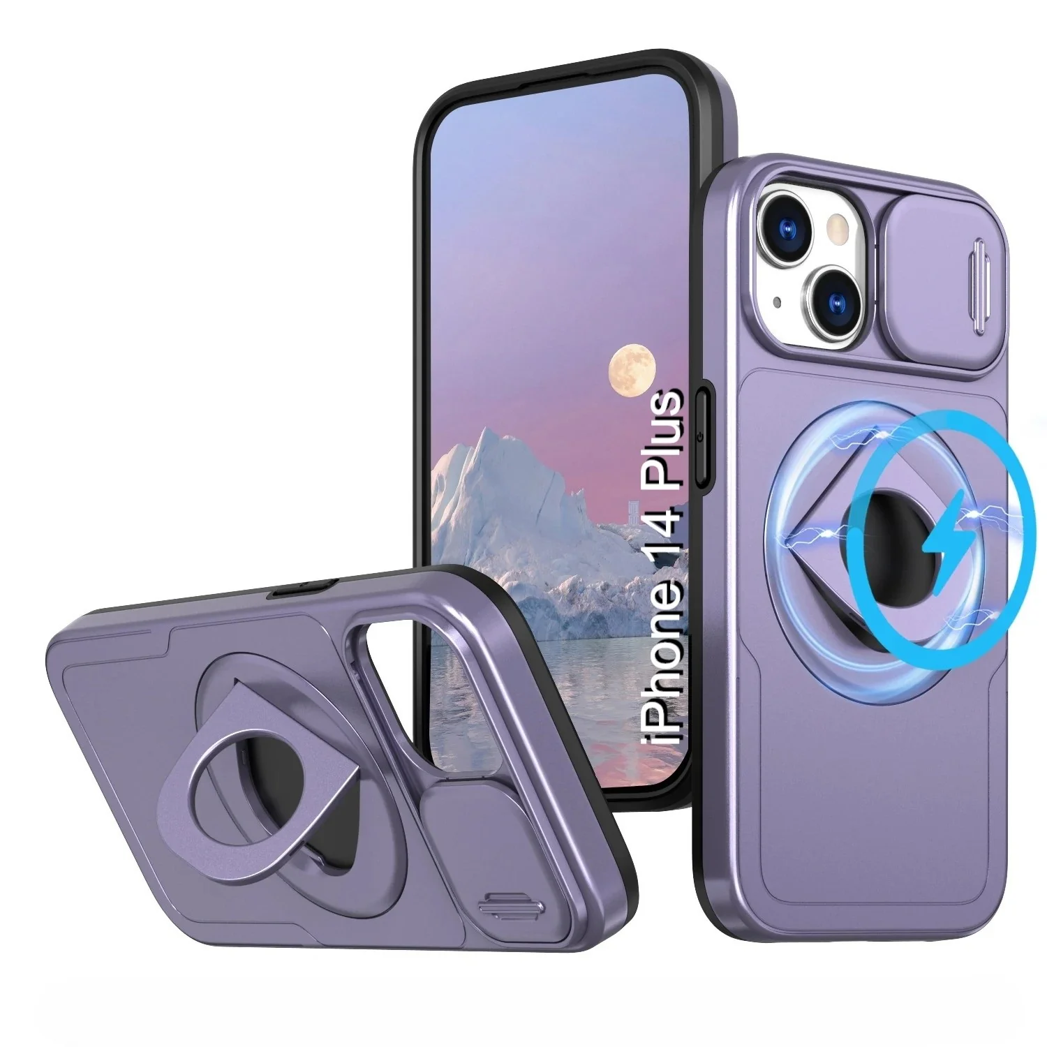 LuxuryKase Mag-Safe Shockproof Rugged Back Case with Finger Ring Kickstand & Sliding Camera Cover | Military Drop Protection | Wireless Charging Support For iPhone Series - Image 75