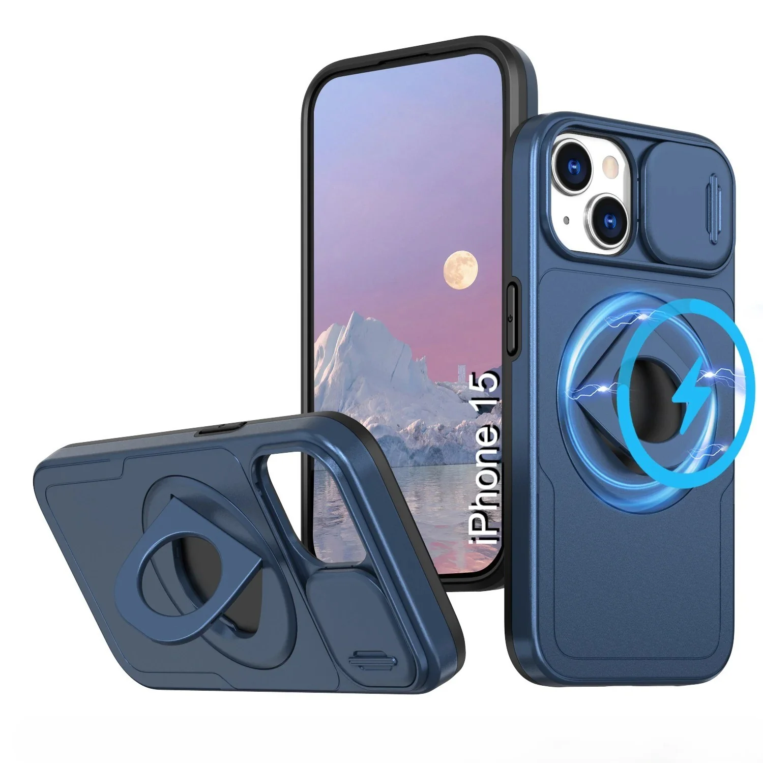 LuxuryKase Mag-Safe Shockproof Rugged Back Case with Finger Ring Kickstand & Sliding Camera Cover | Military Drop Protection | Wireless Charging Support For iPhone Series - Image 78