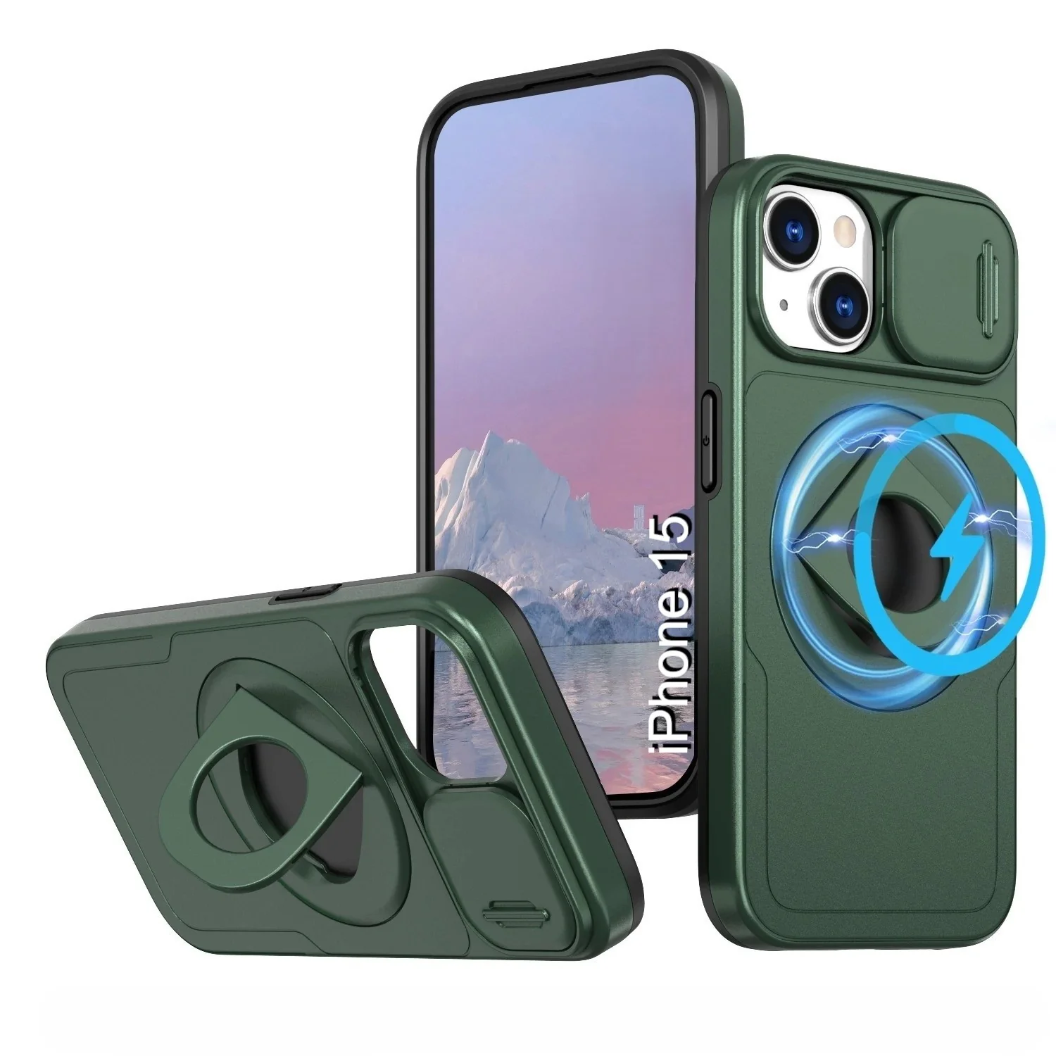 LuxuryKase Mag-Safe Shockproof Rugged Back Case with Finger Ring Kickstand & Sliding Camera Cover | Military Drop Protection | Wireless Charging Support For iPhone Series - Image 79