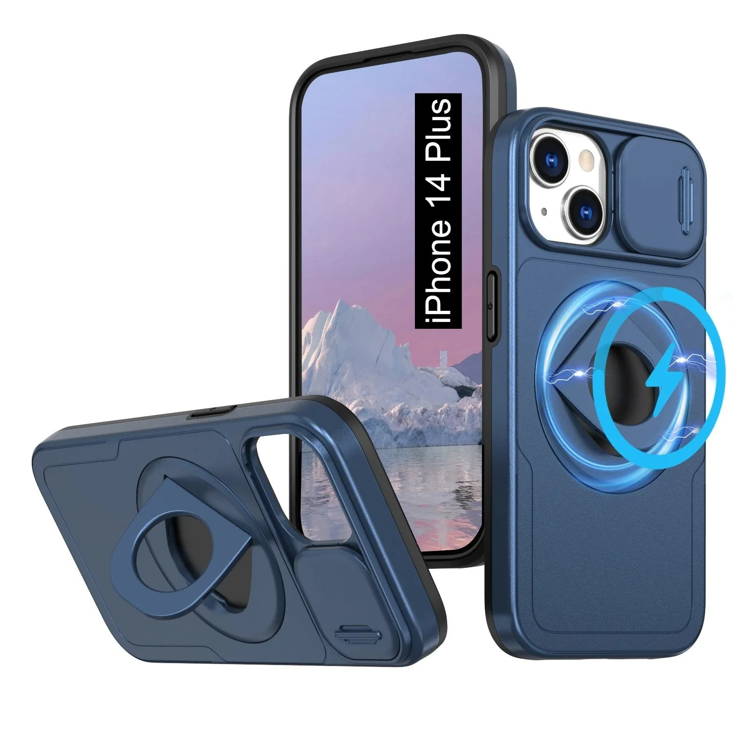 LuxuryKase Mag-Safe Shockproof Rugged Back Case with Finger Ring Kickstand & Sliding Camera Cover | Military Drop Protection | Wireless Charging Support For iPhone Series - Image 8